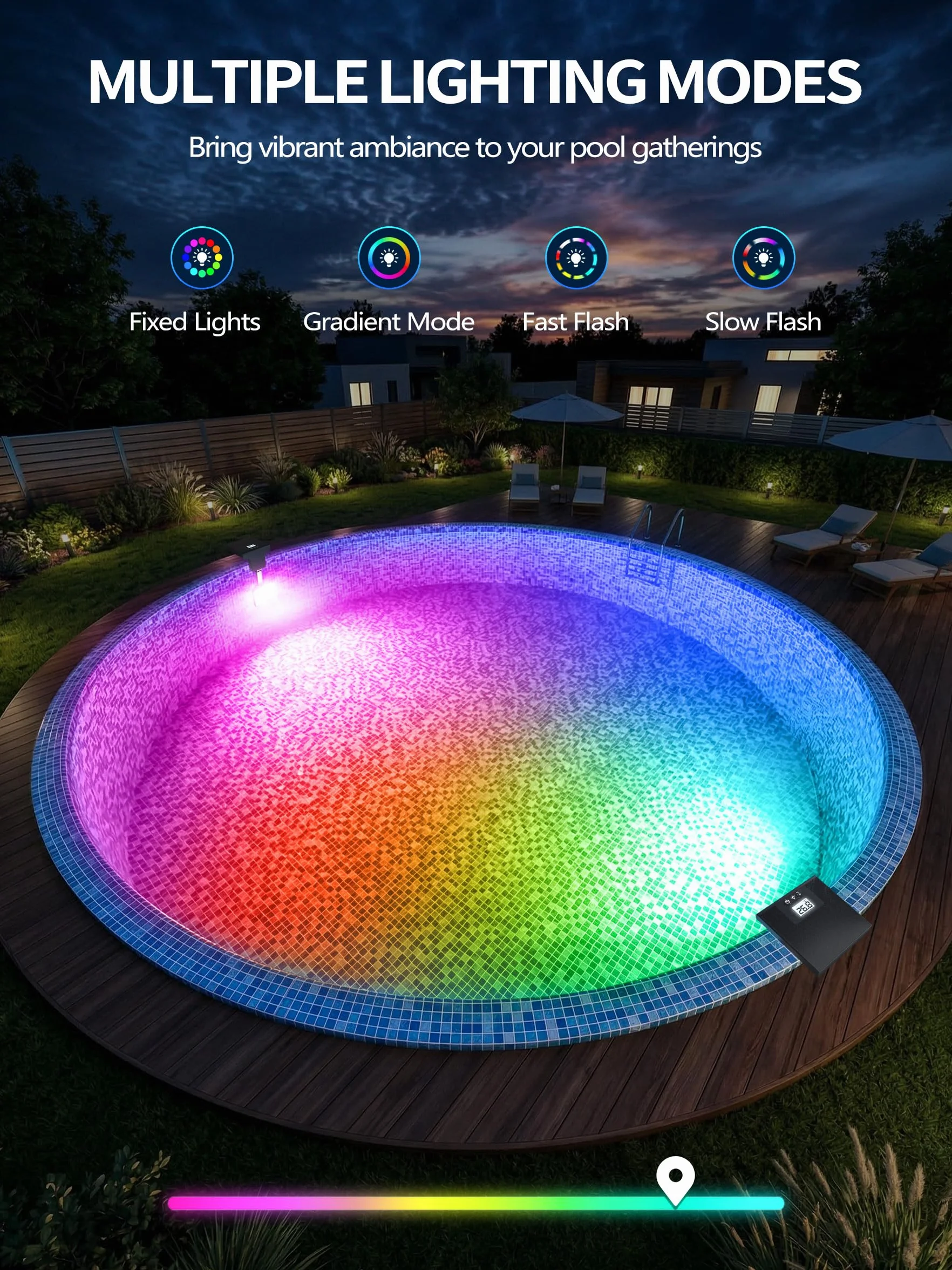 DeeprBlu 2 en 1 Lumiere Piscine Solaire avec Thermomètre Éclairage Submersible 10 Modes