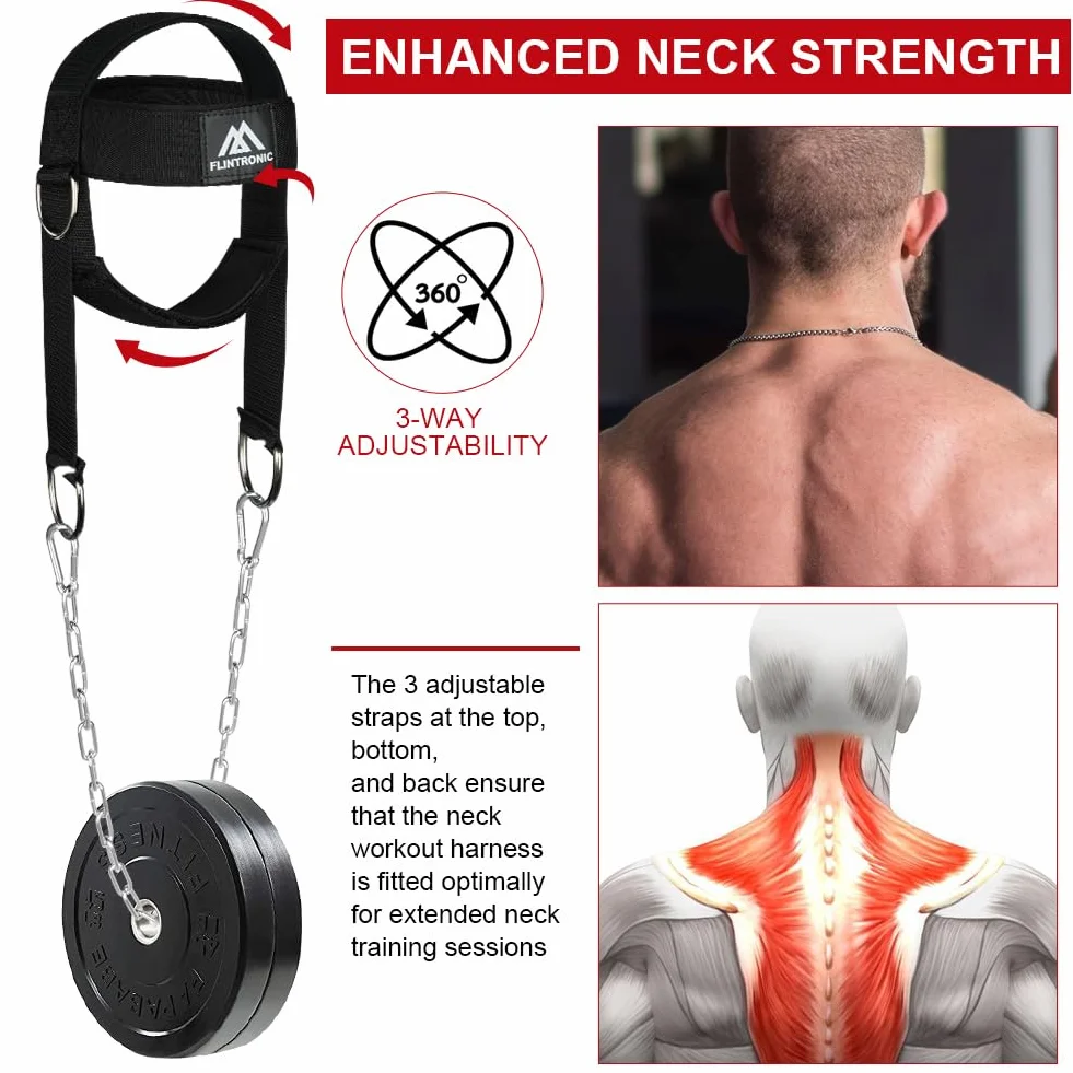 Flintronic Harnais de Tête d'entraînement, Harnais Musculation Cou, Réglable avec Fermeture, Sangle de Tête et Mentonnière, Pour Gym, Boxe