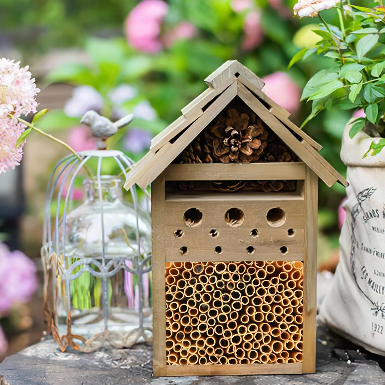 Kit Maison d'abeille 500 Pièces Pailles de Blé Naturelles 14.5 cm pour Hôtel à Insectes
