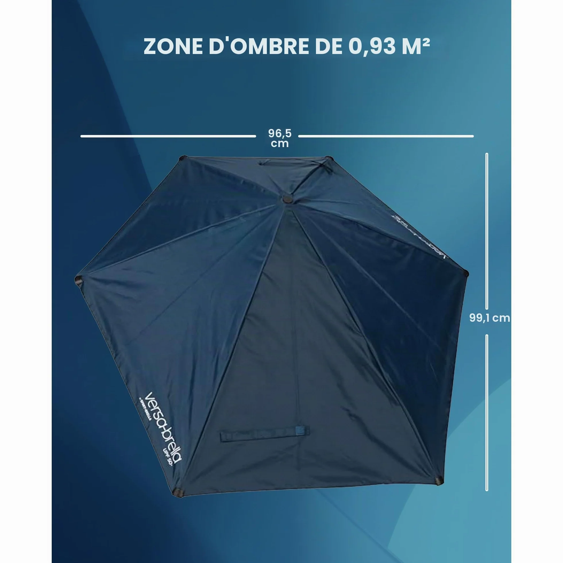 Versa-Brella Parasol Réglable avec Rotation 360 Degrés, Doublure UPF 50+ pour Chaises, Léger et Facile à Installer, 107 cm, pour Plage, Camping, Terrasse, Activités Sportives et Poussettes - Noir