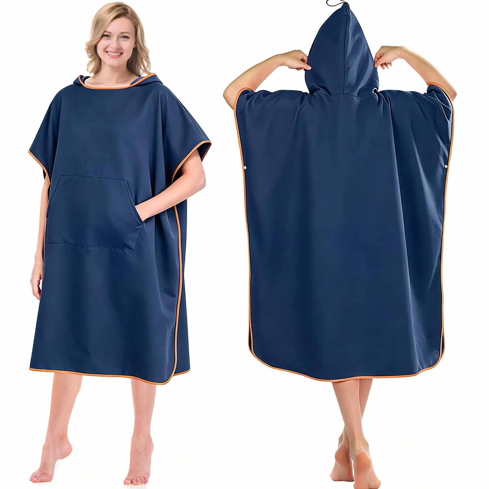 Poncho de Bain Adulte, Poncho de Plage Femme Homme, Serviette de Plage pour se Changer avec Capuche, Serviette Microfibre Plage, Peignoir de Bain pour Camping, Surf, Natation, Plongée