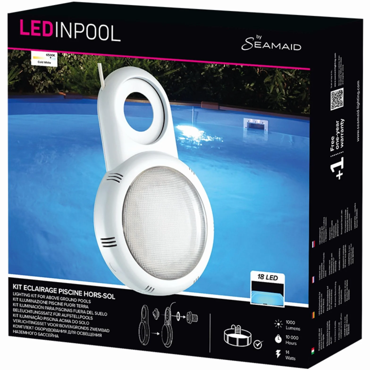 Seamaid Lampe LED Blanche pour piscines Hors Sol 18 LED 14W