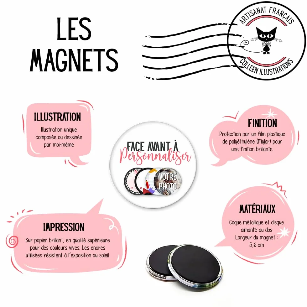 Magnet personnalisable 5,6cm avec texte photo logo pour événement fête mariage anniversaire baptême - Artisanat français