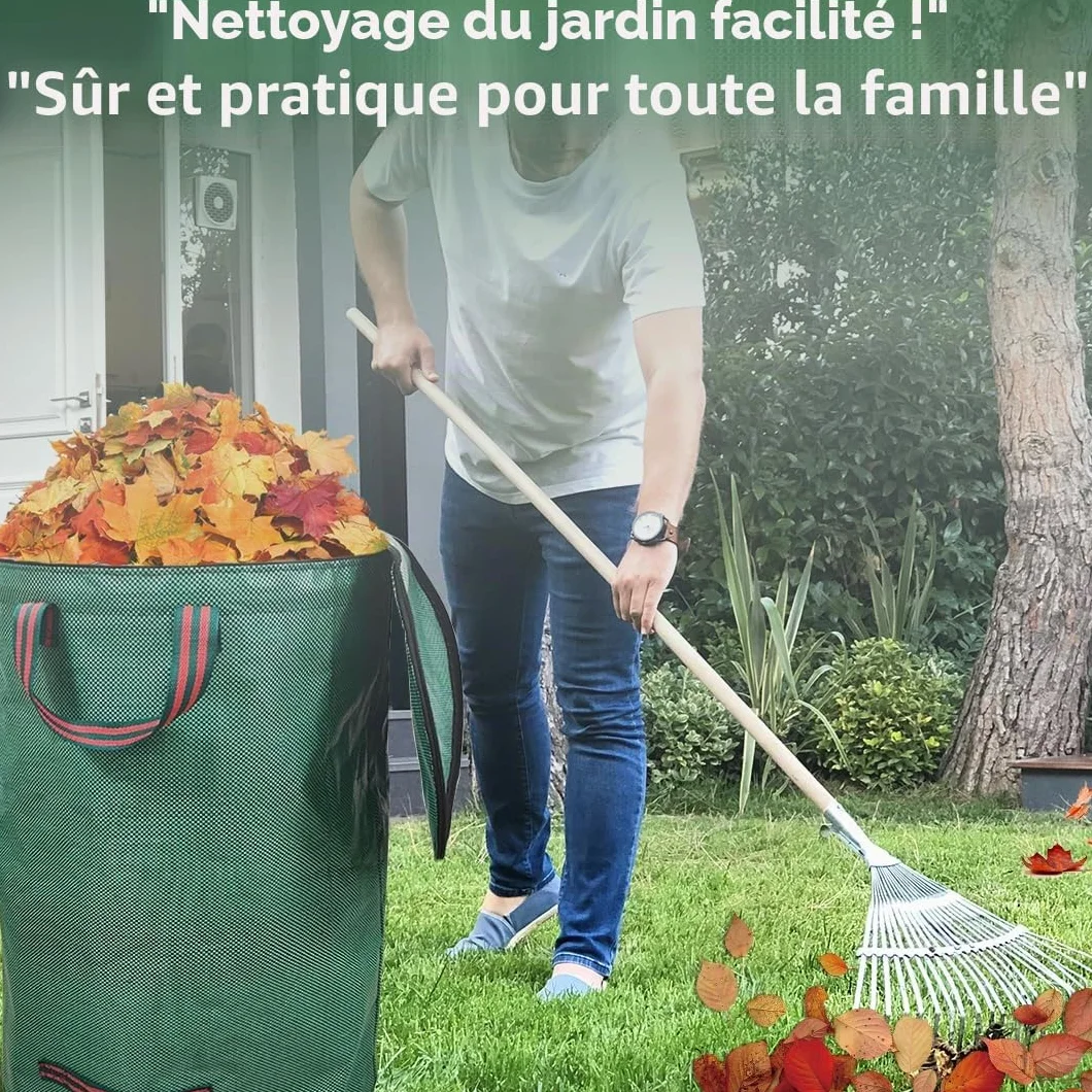 Sac Déchets Jardin Autoportant 120L Résistant Indéchirable avec Couvercle Poignées Réutilisable