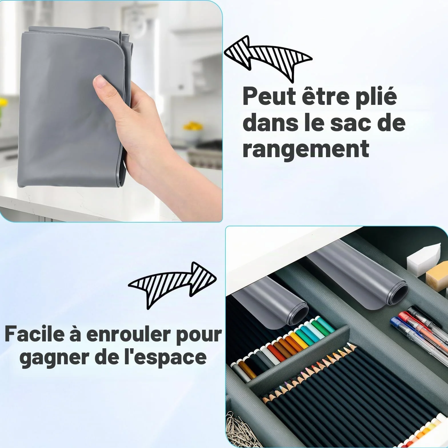Tapis Silicone Grand 70 x 50cm Antidérapant Résistant à la Chaleur Cuisine Gris