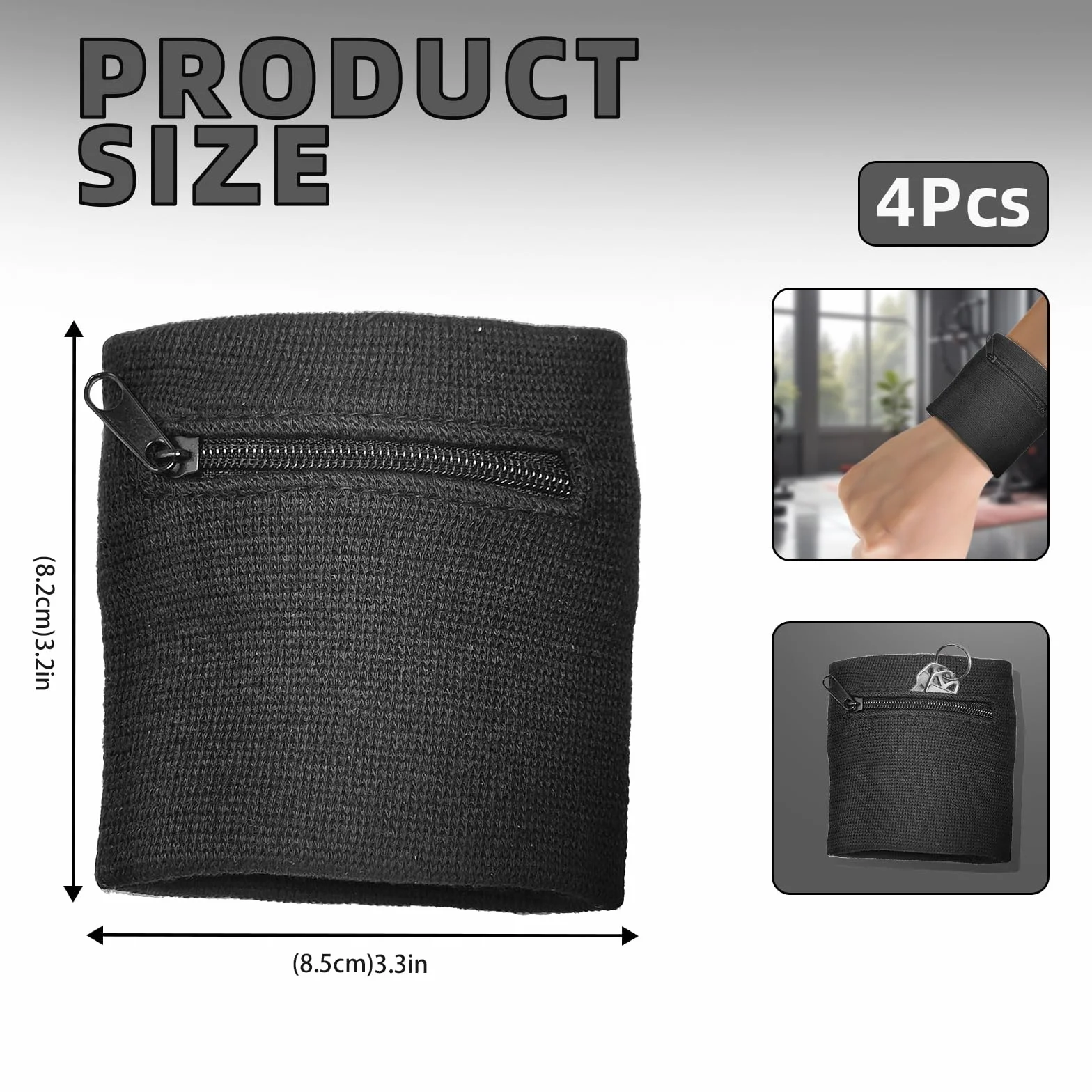 Pochette de Sport 4 Pièces avec Fermeture éclair, Bracelet Bandeau Poignet Poche Zippée Respirant pour Clé Monnaie Rangement Gym Randonnée