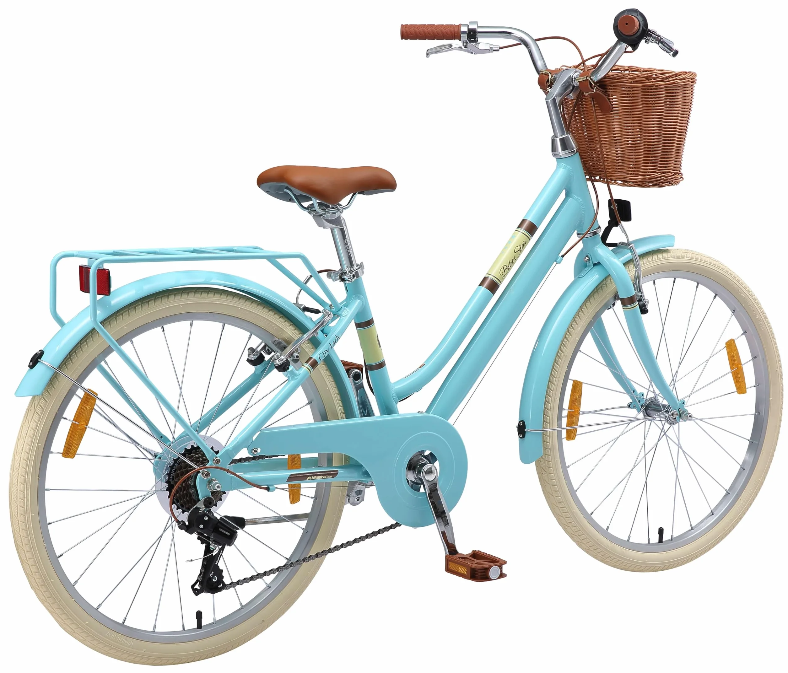 BIKESTAR Vélo pour Enfants en Aluminium à partir de 9-10 Ans | Vélo rétro de Ville 24 Pouces, 7 Vitesses, Panier, Frein en V, vélo hollandais