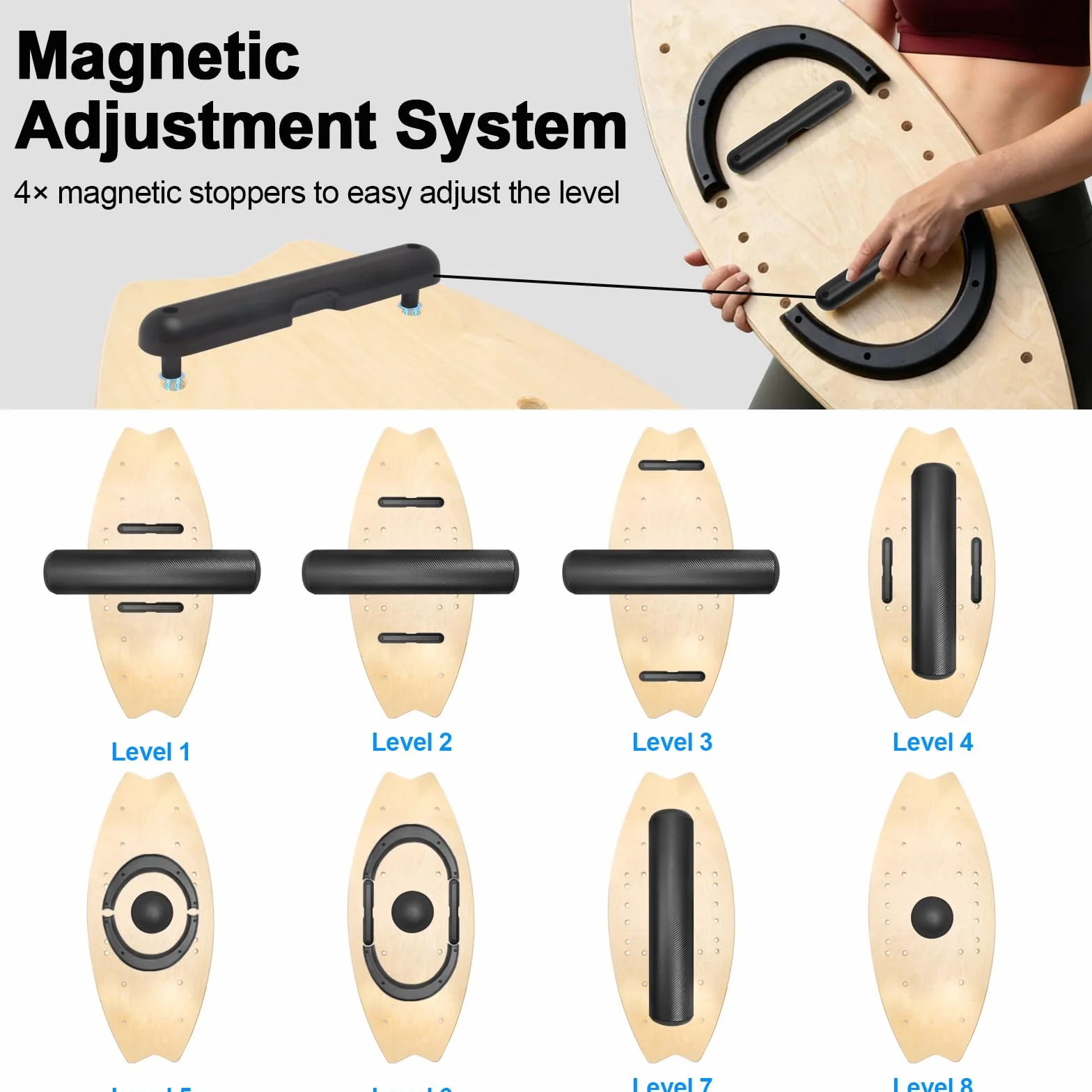 Planche d'équilibre en bois 7 en 1 avec rouleau et ballon - Entraînement surf adulte
