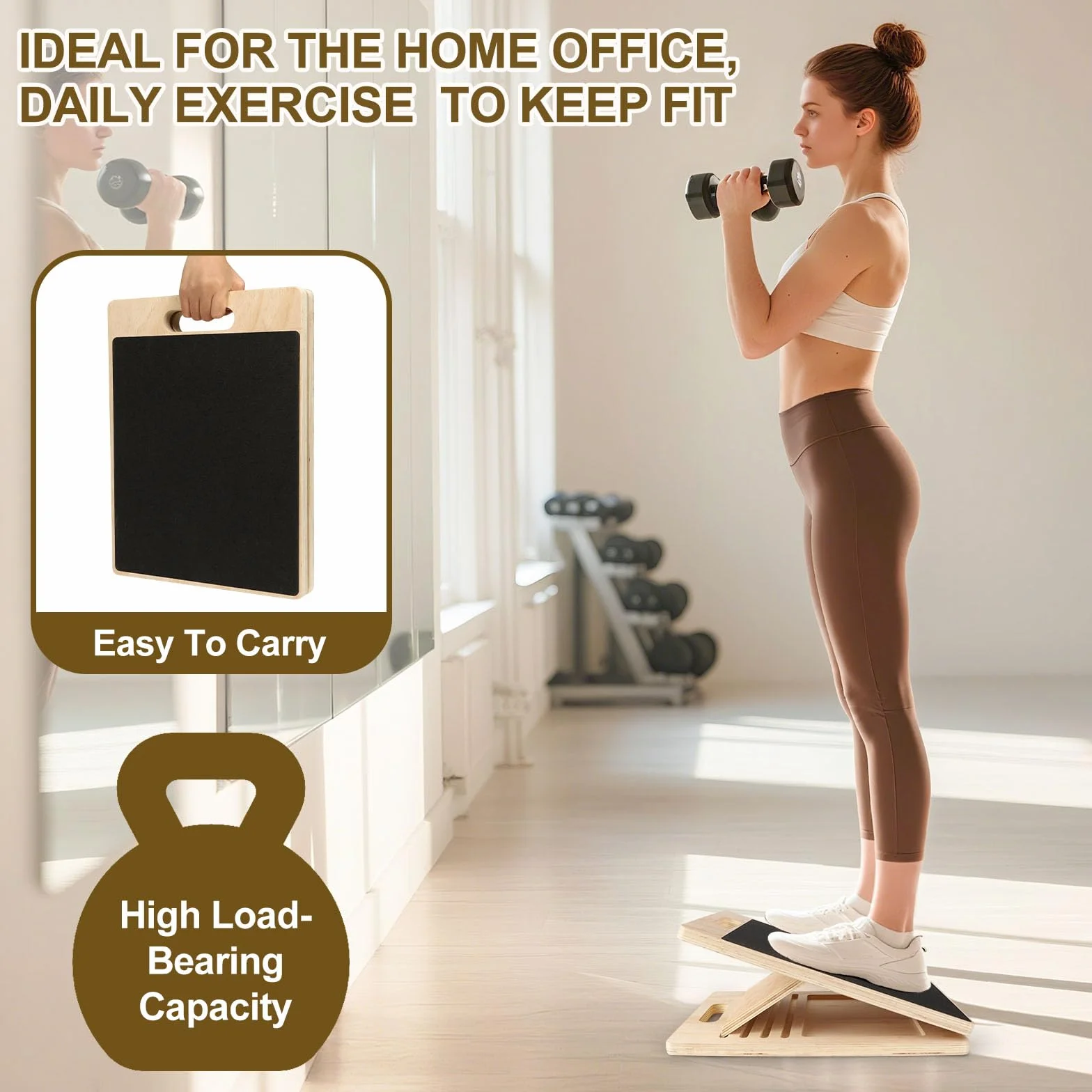 FoiiLiio Planche D'équilibre en Bois,Réglable Slant Board De Remise avec 5 Angles D'inclinaison,Antidérapante Pliable,Pour Étirez les Muscles de vos Jambes et Entraînement à l'équilibre
