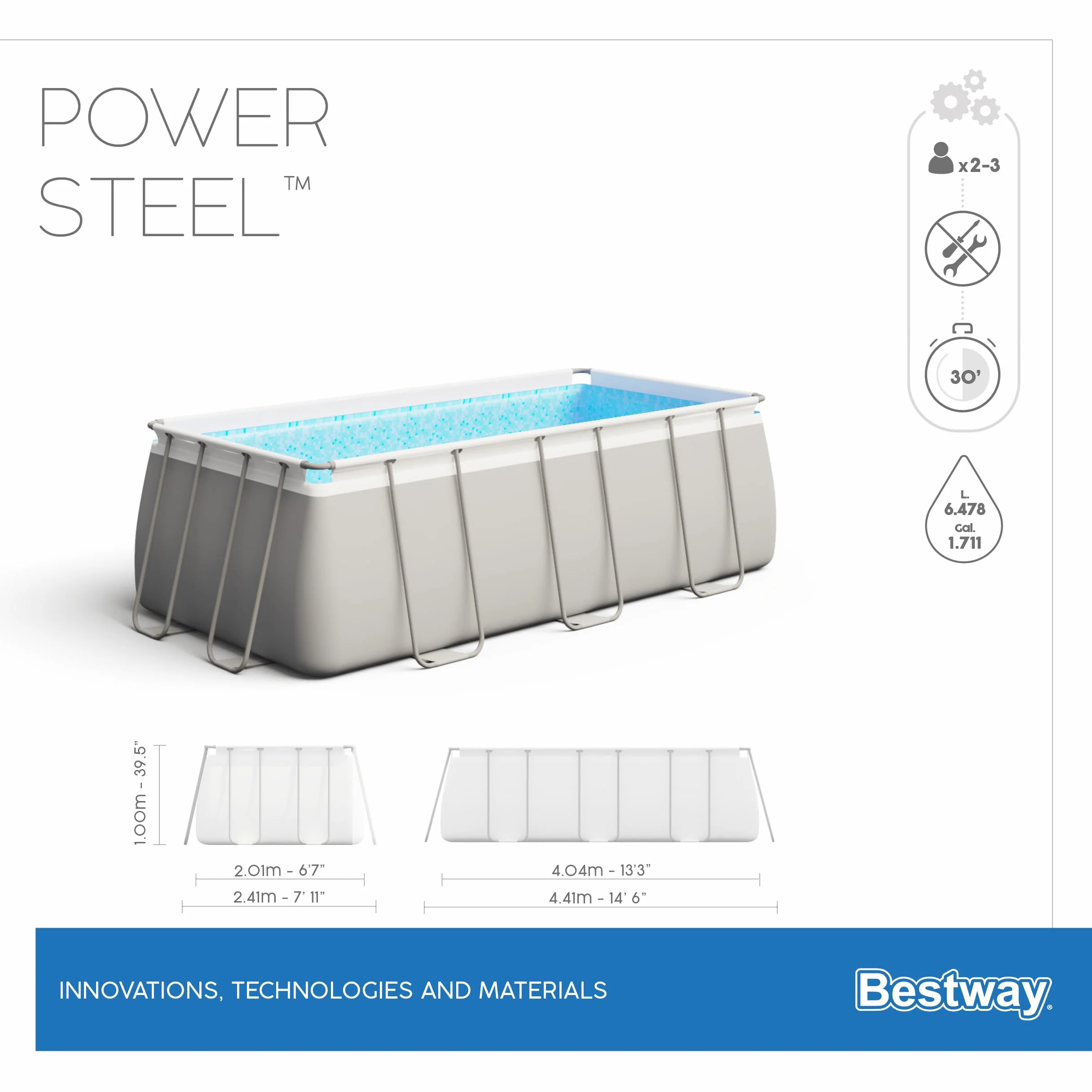 BESTWAY Power Steel Piscine Hors Sol Rectangulaire 404 x 201 x 100 cm