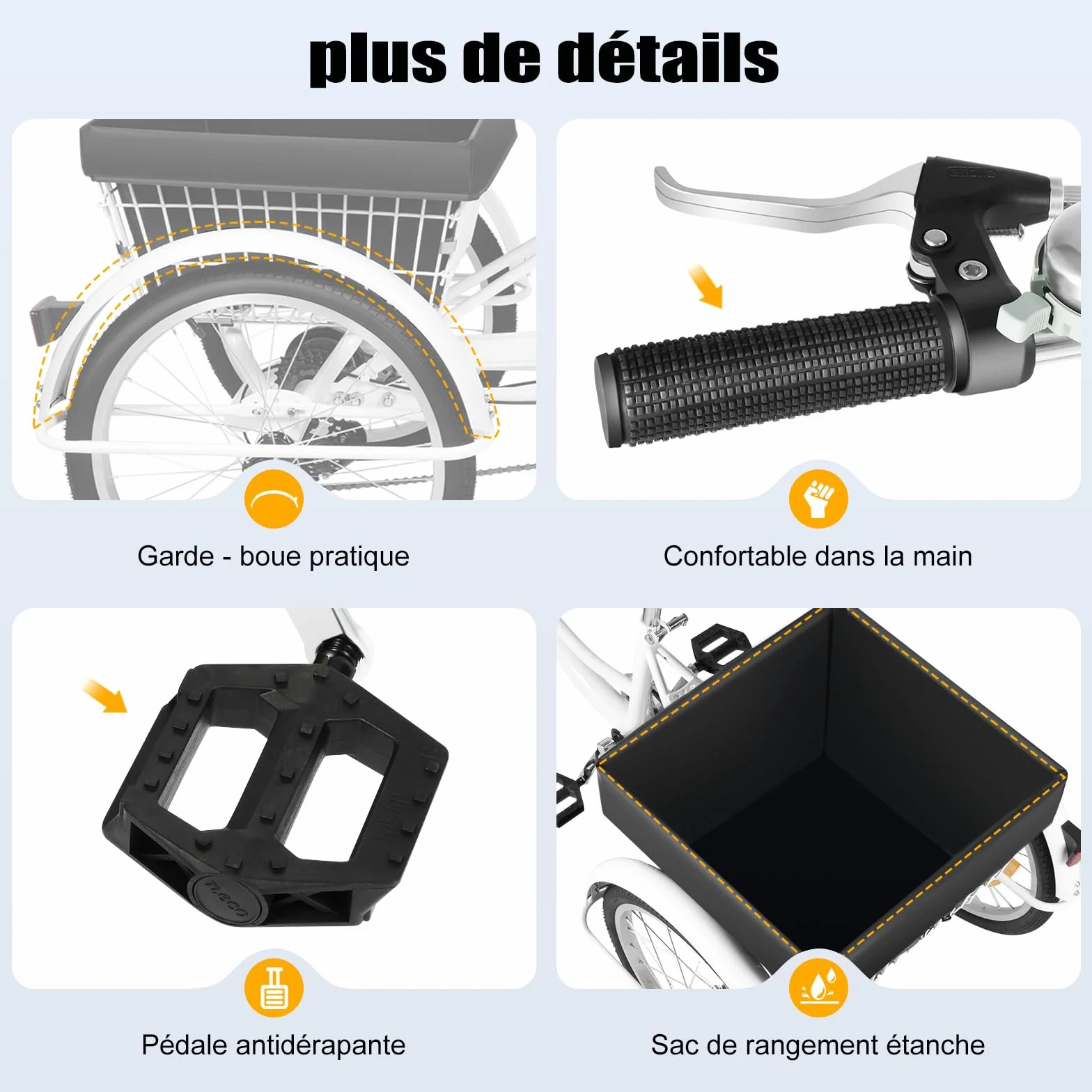 Tricycle de 20 pouces pour adultes, 3 roues 8 vitesses avec panier pliable, tricycle réglable pour seniors, croisière, vélo de ville