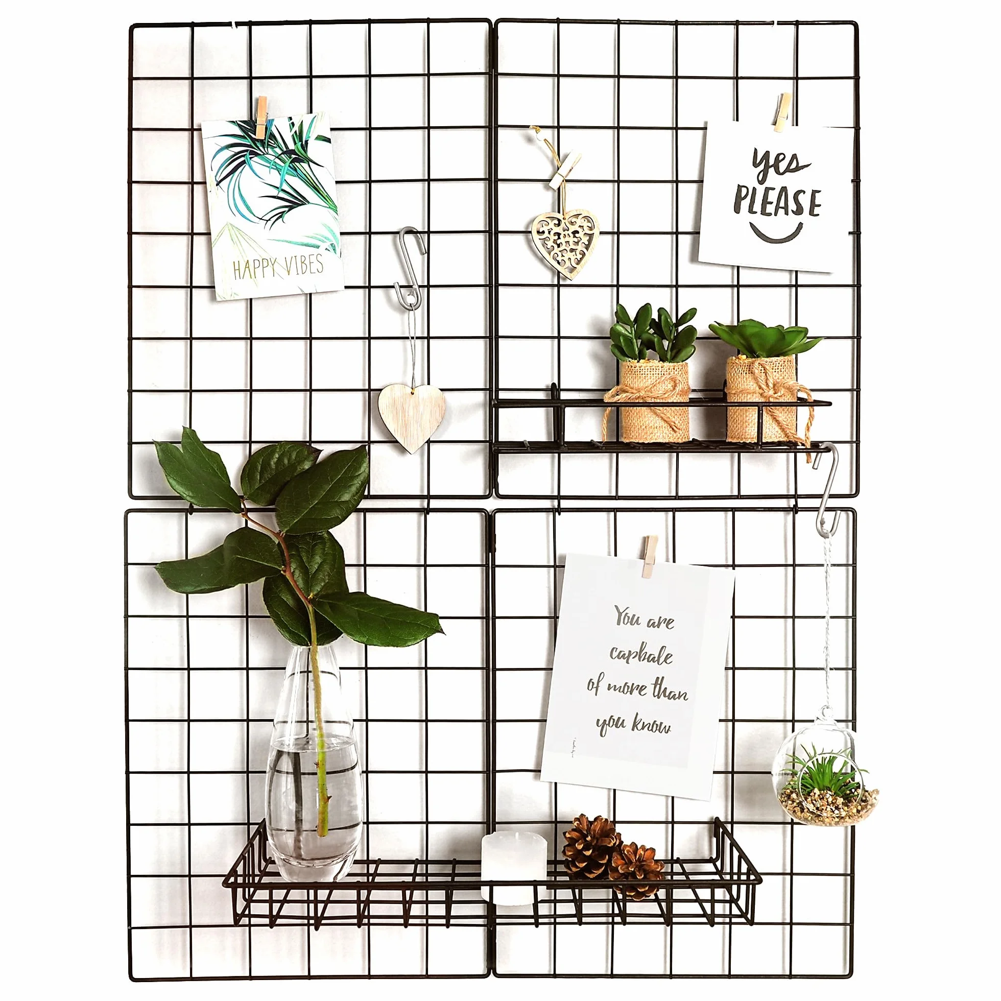 Gadgy Set de 2 Grilles Murales Métal Noir 60,5 x 79,5 cm - Organisateur Mural pour Bureau
