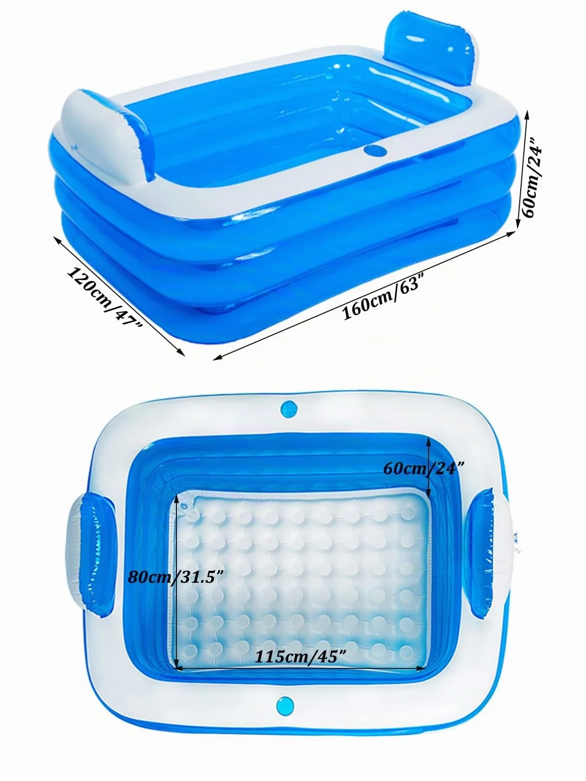Baignoire Gonflable Adulte Portable avec Dossier Pliable