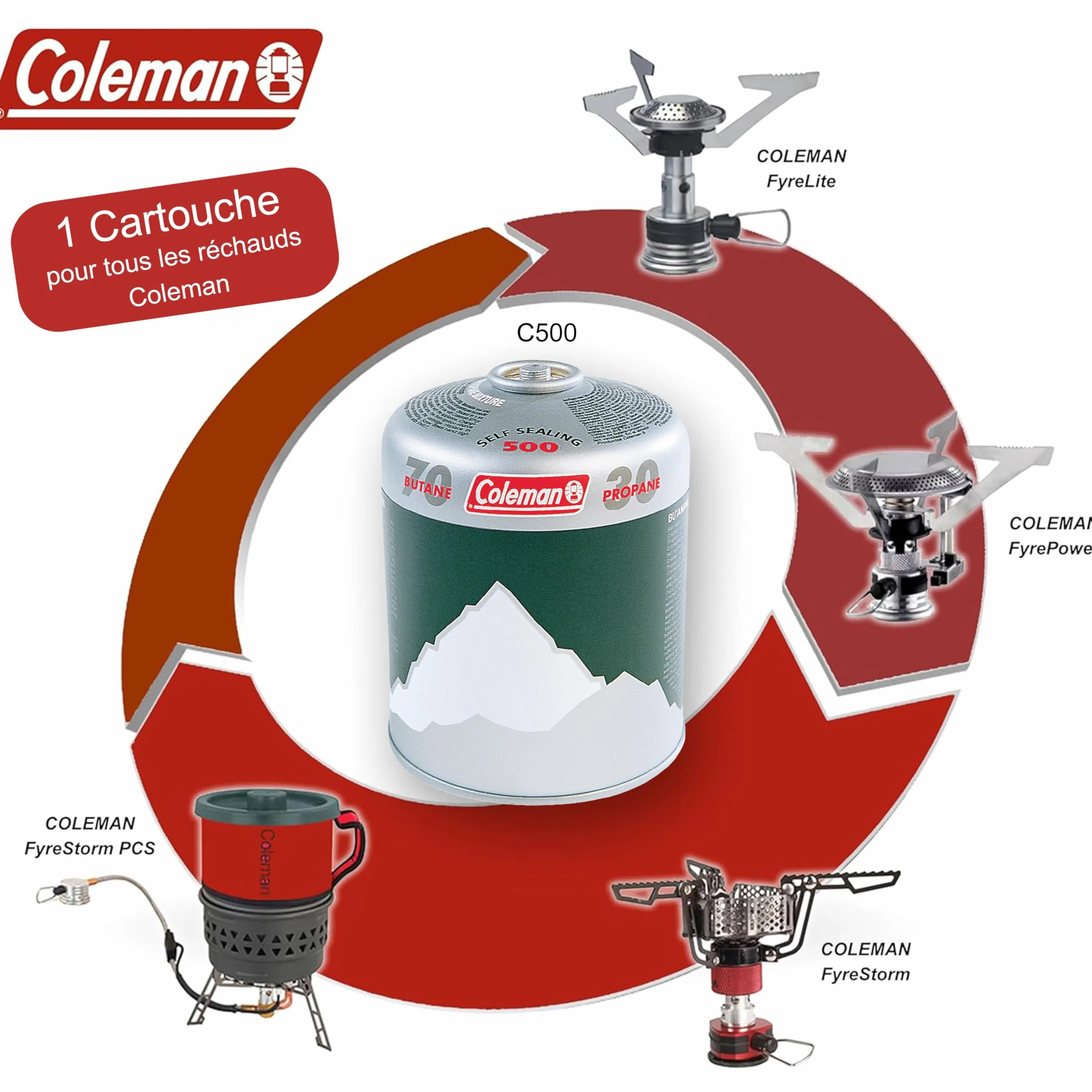 Coleman Lot de 6 cartouches de gaz C500