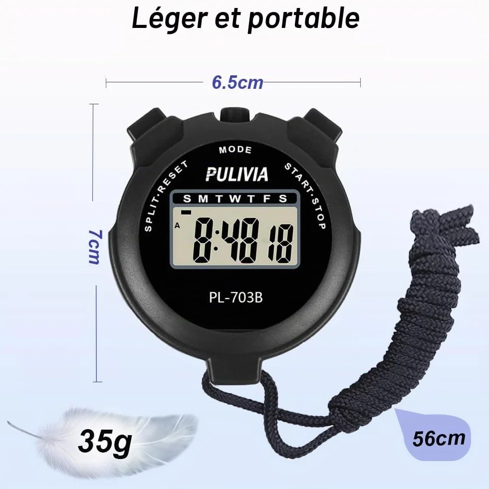 Chronomètre de Sport Numérique avec Horloge, Calendrier, Alarme, Grand écran, Chronomètre Numérique pour Entraîneurs, Course à Pied Entraînement Sportif, Noir