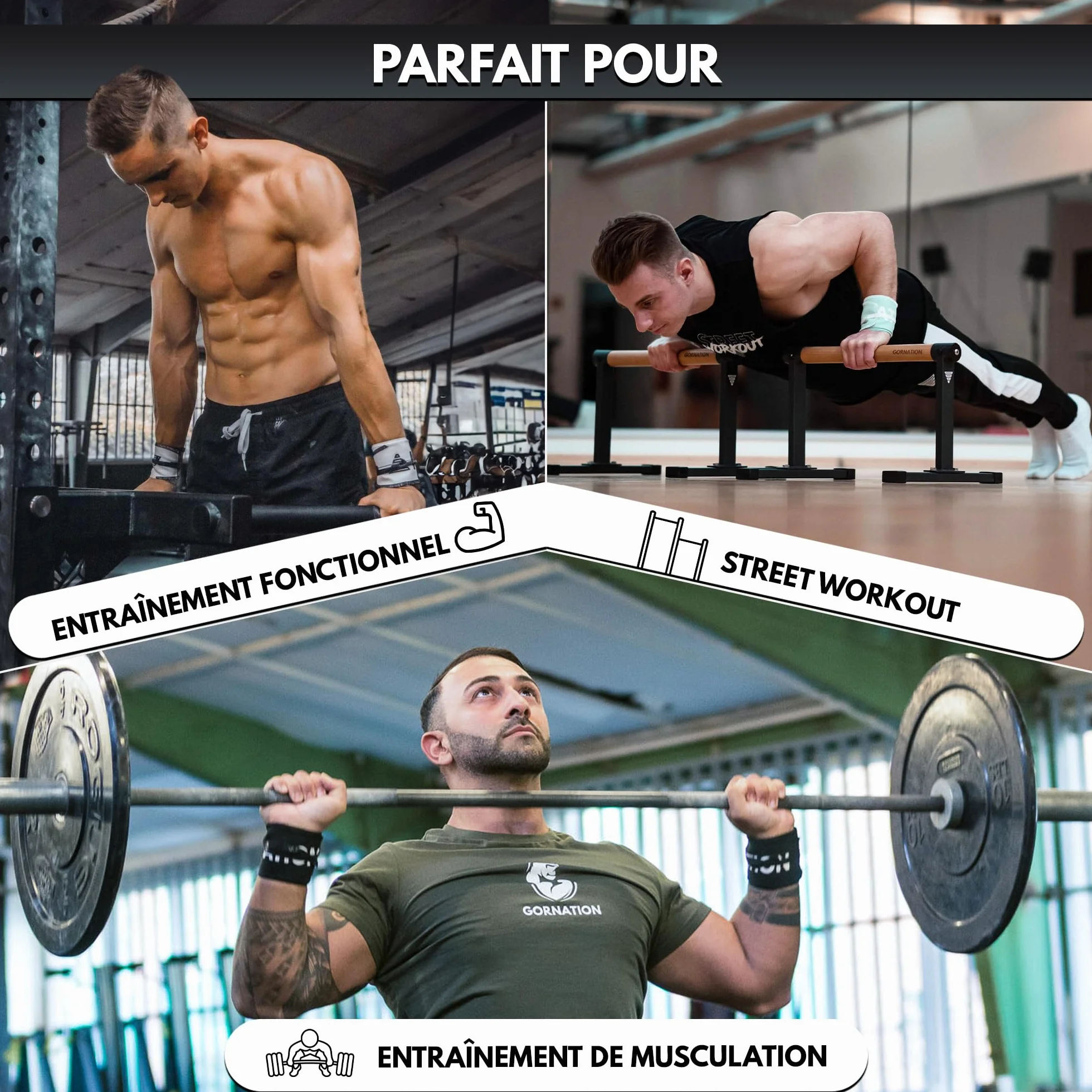 GORNATION Protège-Poignets - Performance Wrist Wraps pour Musculation, Crossfitness, Gym, Street Workout et Sports de Force - Bandes de Poignet - 1 Paire