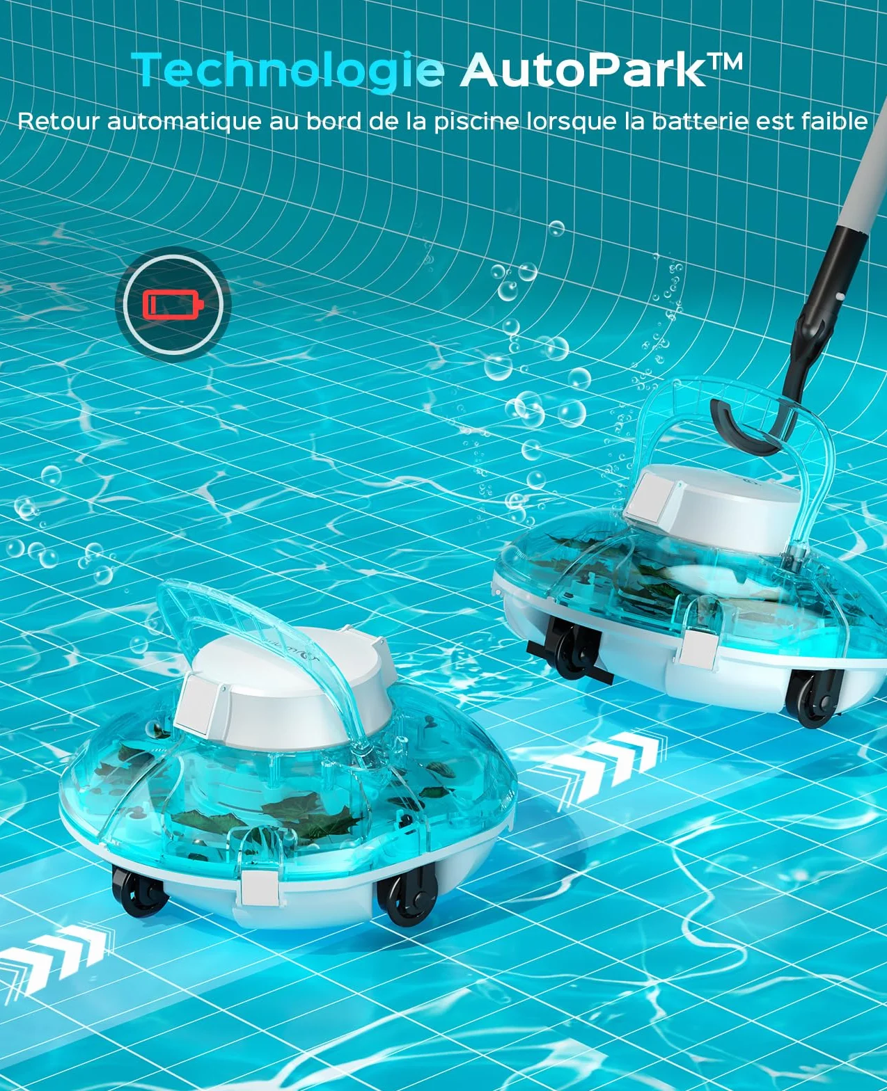 Winny 200 Robot Piscine sans Fil, Double Filtration, Autonomie 80 Min, pour Piscines Hors-Sol 60 M²