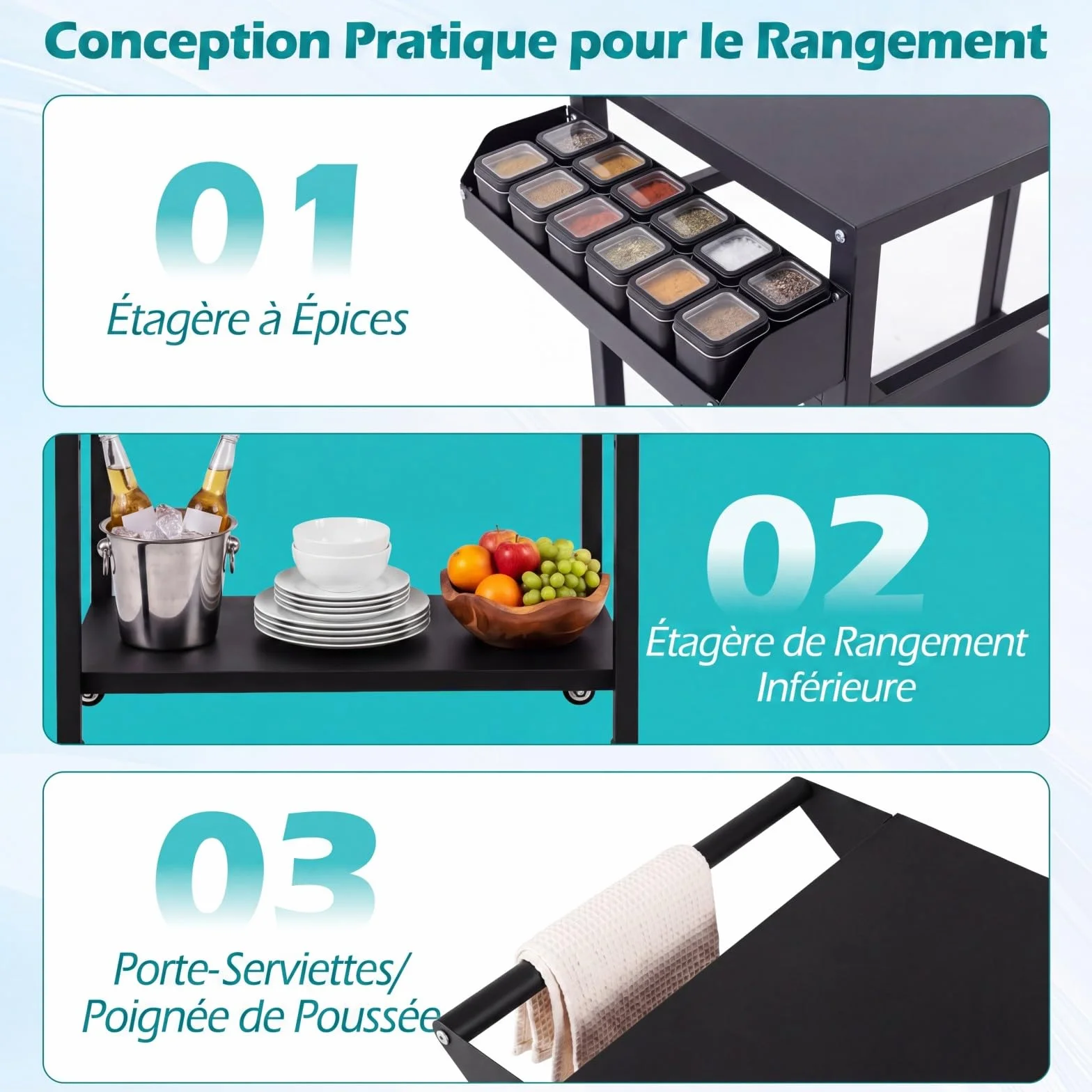 COSTWAY Chariot de Barbecue d'Extérieur 2 Niveaux, Table de Four à Pizza Mobile 100 x 45 x 80 cm