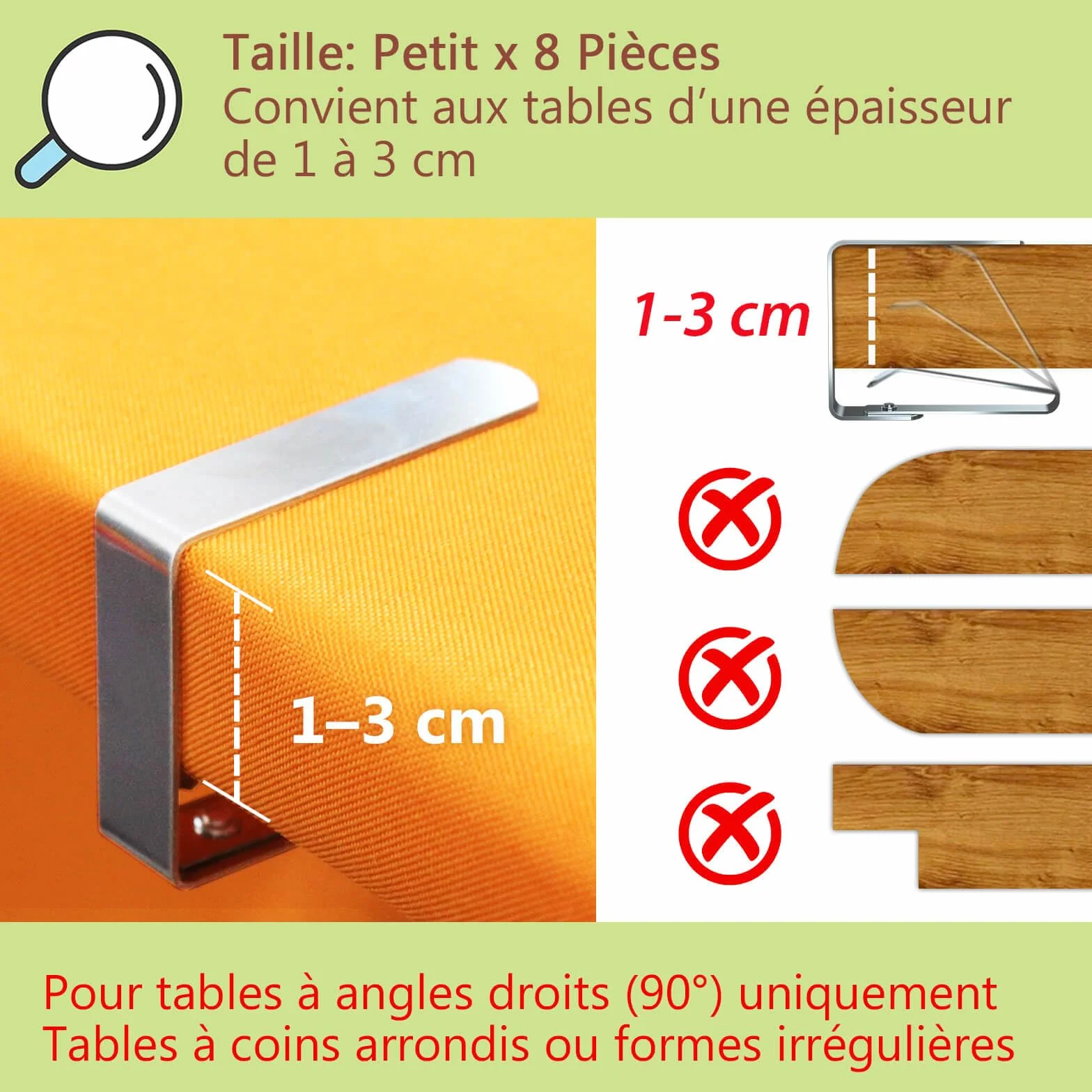 Blooven Pinces à Nappe 8 Pièces Acier Inoxydable Anti-Glissant pour Tables 1-3 cm