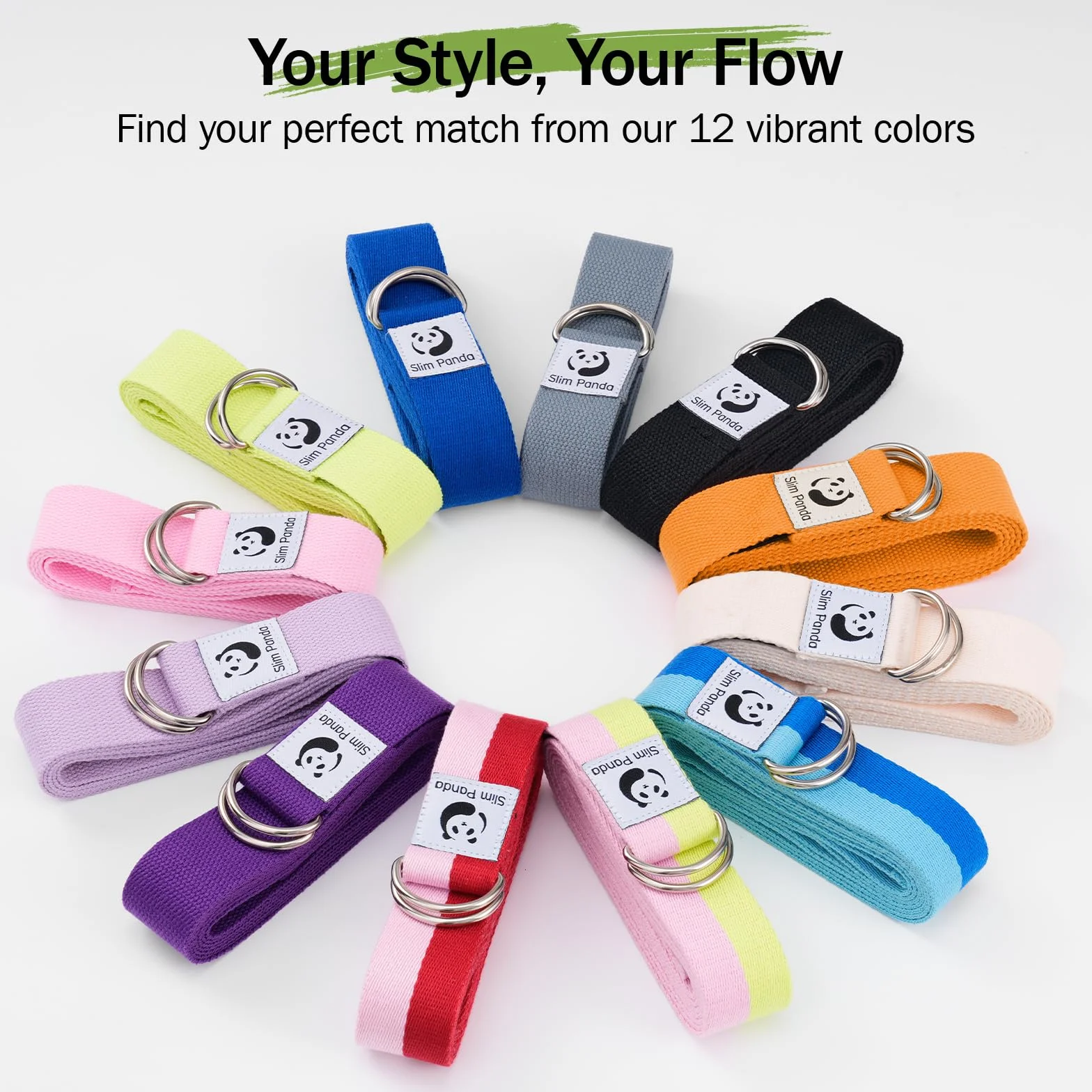 Slim Panda Sangle Yoga 180/250 cm pour Meilleurs Étirements, Ceinture Yoga avec Fermeture en Métal pour Les Yogis Débutants et Confirmés