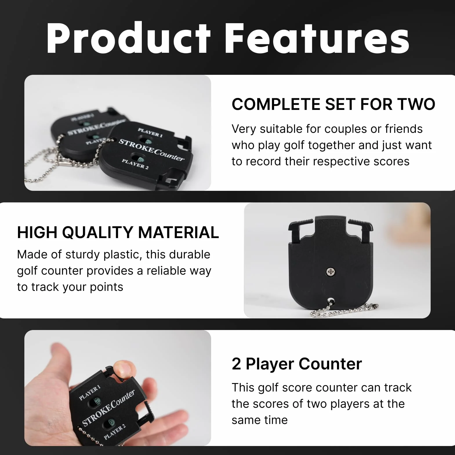 Compteur de Score de Golf Portable pour 2 Joueurs avec Chaîne