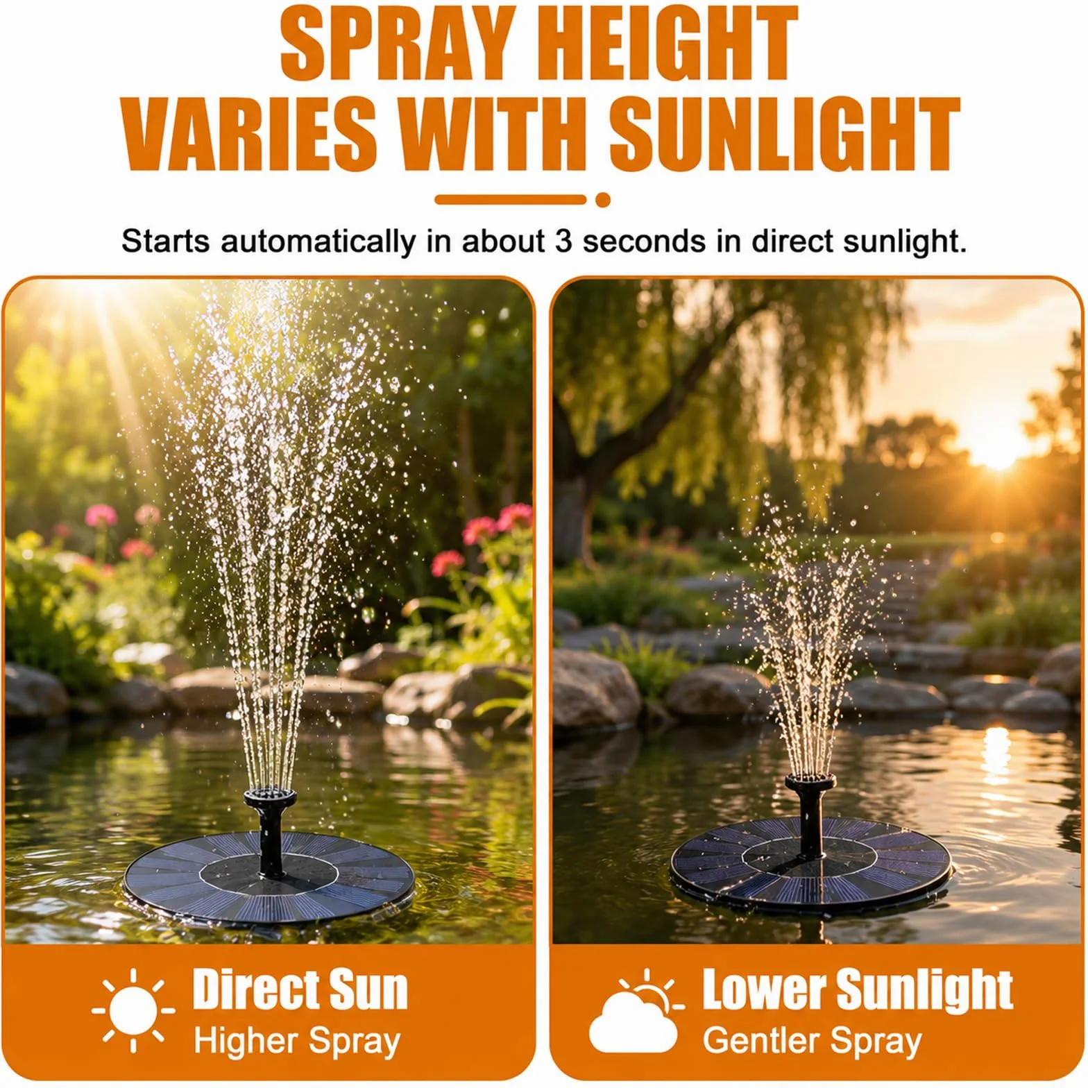 Lot de 2 fontaines solaires 16 cm 8 types pulvérisation pompe flottante pour jardin bain d'oiseaux étang