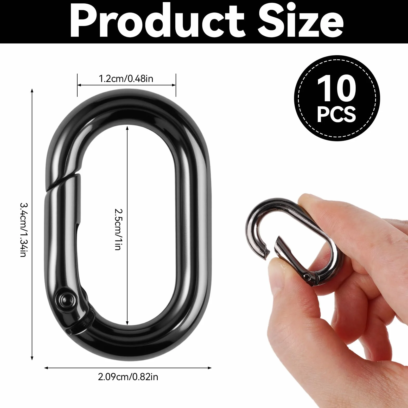 Mini Mousqueton INOX Noir 2,5 cm Lot 10 Pièces Petit Mousqueton à Ressort Ovale Sécurisé pour Clés Camping Randonnée