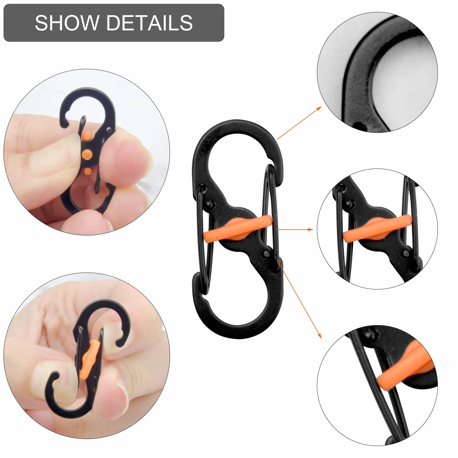Lot de 10 mini mousquetons doubles acier inoxydable S petit pour camping plein air antivol anti-chute porte-clés sac à dos