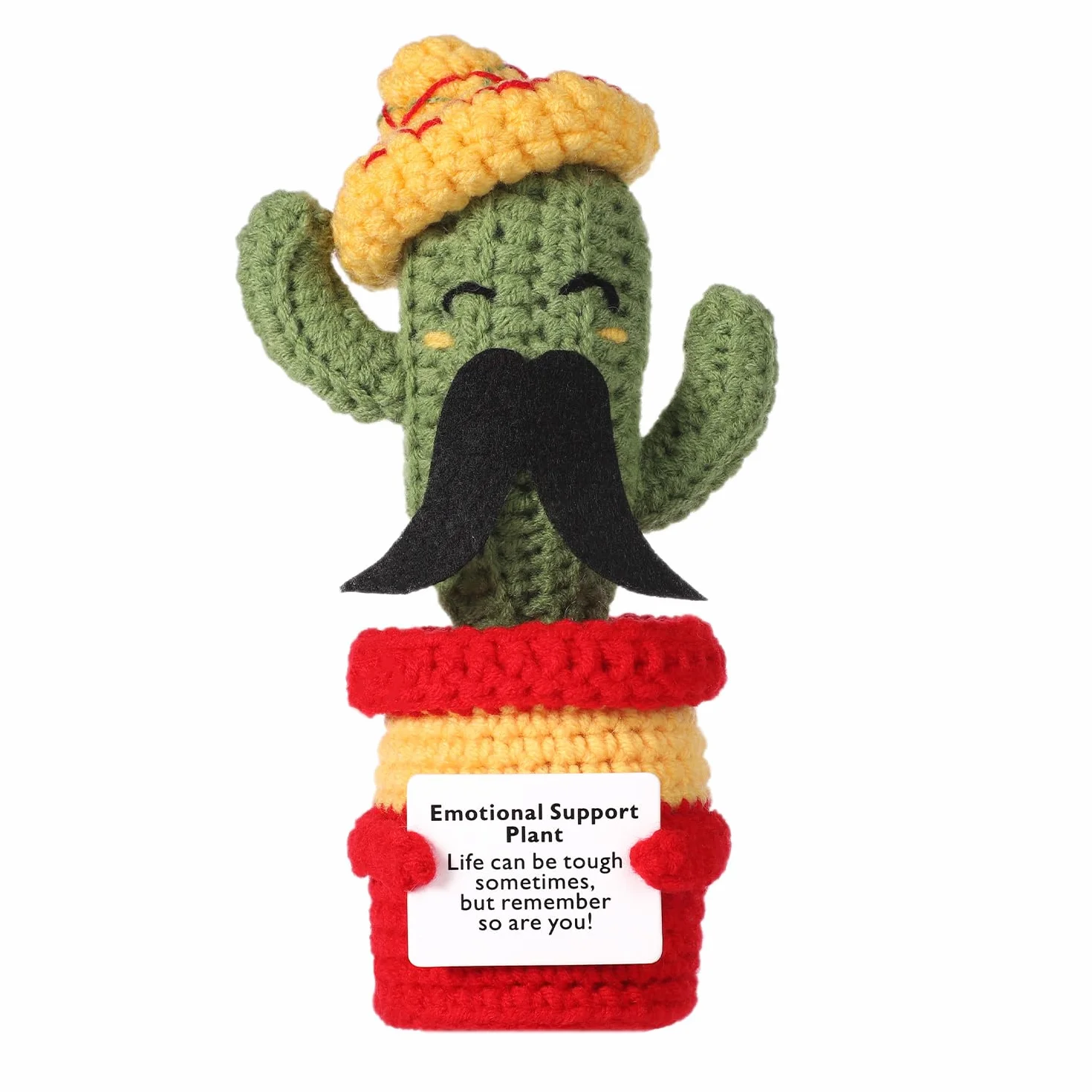 Cactus Positif Amusant 17cm Cactus de Pomme de Terre Moustache Tricoté avec Carte d'Encouragement Soutien Émotionnel Fête Mexicaine Cinco de Mayo Carnaval