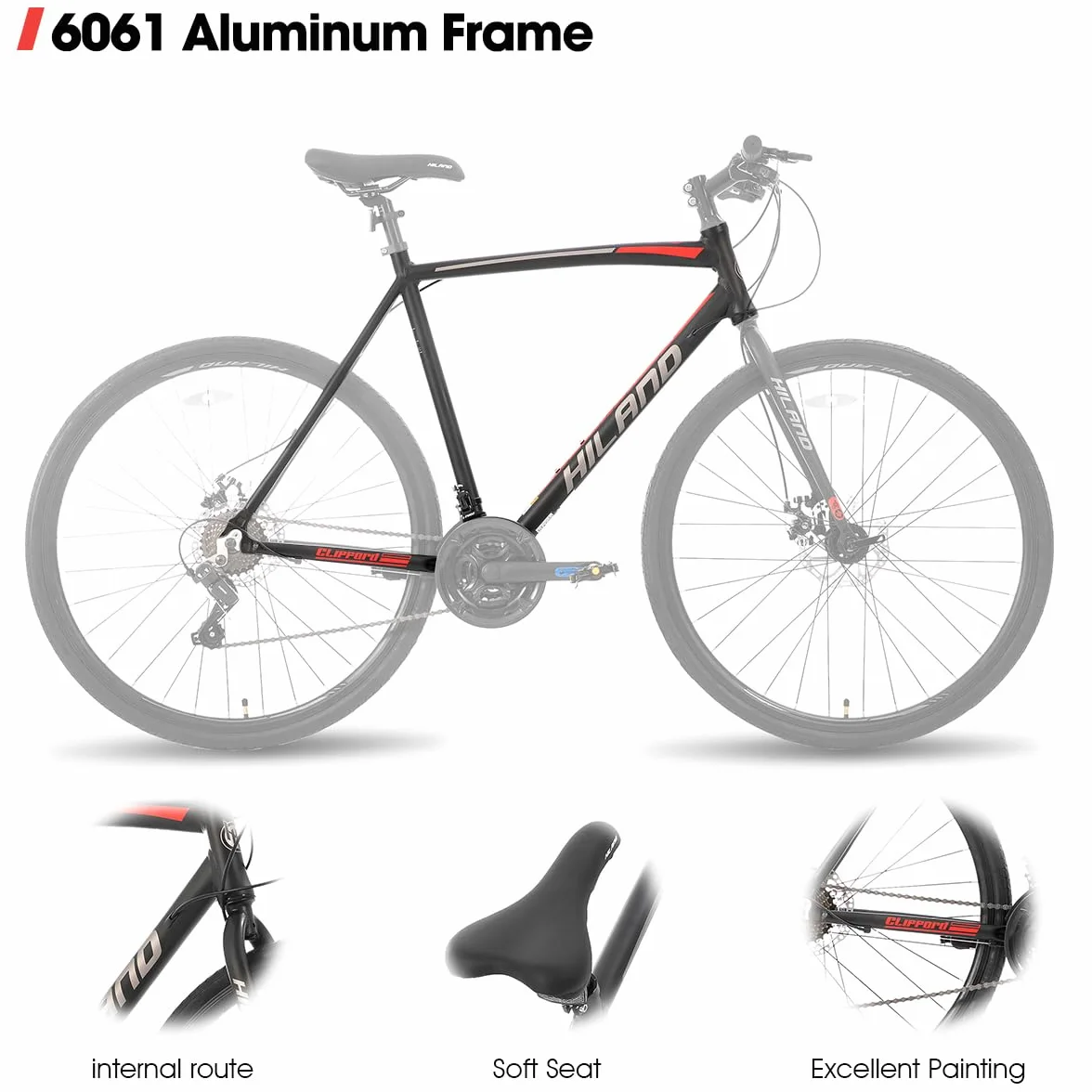 Hiland Vélo de Route Ville 28 Pouces Cadre Aluminium 700C Freins à Disque 21 Vitesses