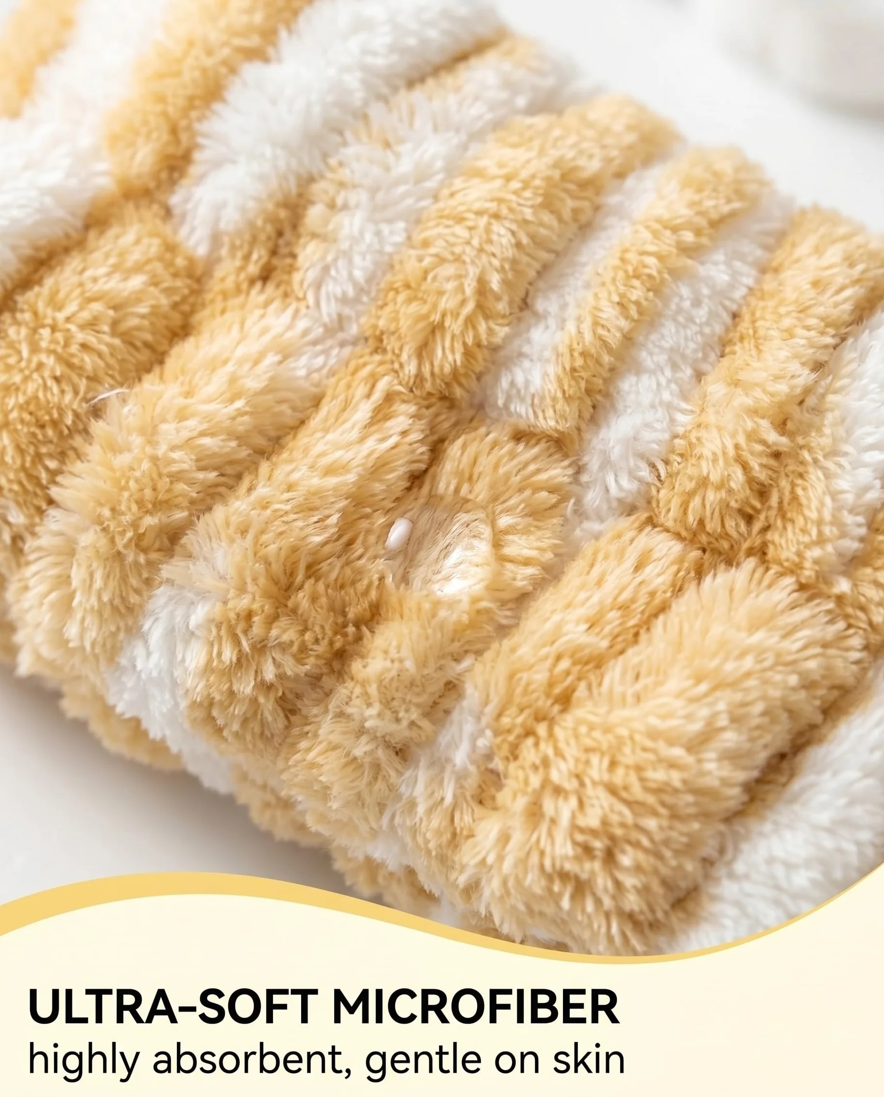 Protège-Poignets Microfibre Absorbants 2 Paires Anti-Goutte Lavage Visage Maquillage Spa Douche Jaune-Blanc Gris-Blanc