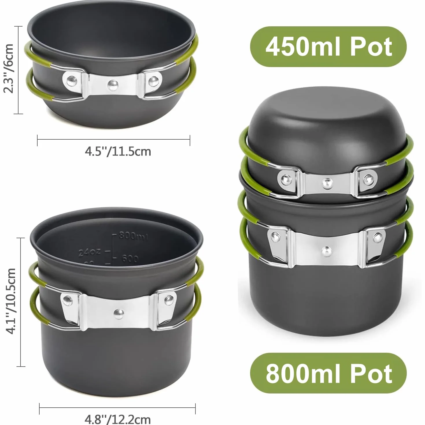 Odoland Kit de Casseroles Camping, 10PCS Ustensiles de Cuisine de Camping en Aluminium Durable, Camping Ustensiles Complets avec Réchaud de Camping Portable Ultraléger pour Camping, Randonnée, Pêche