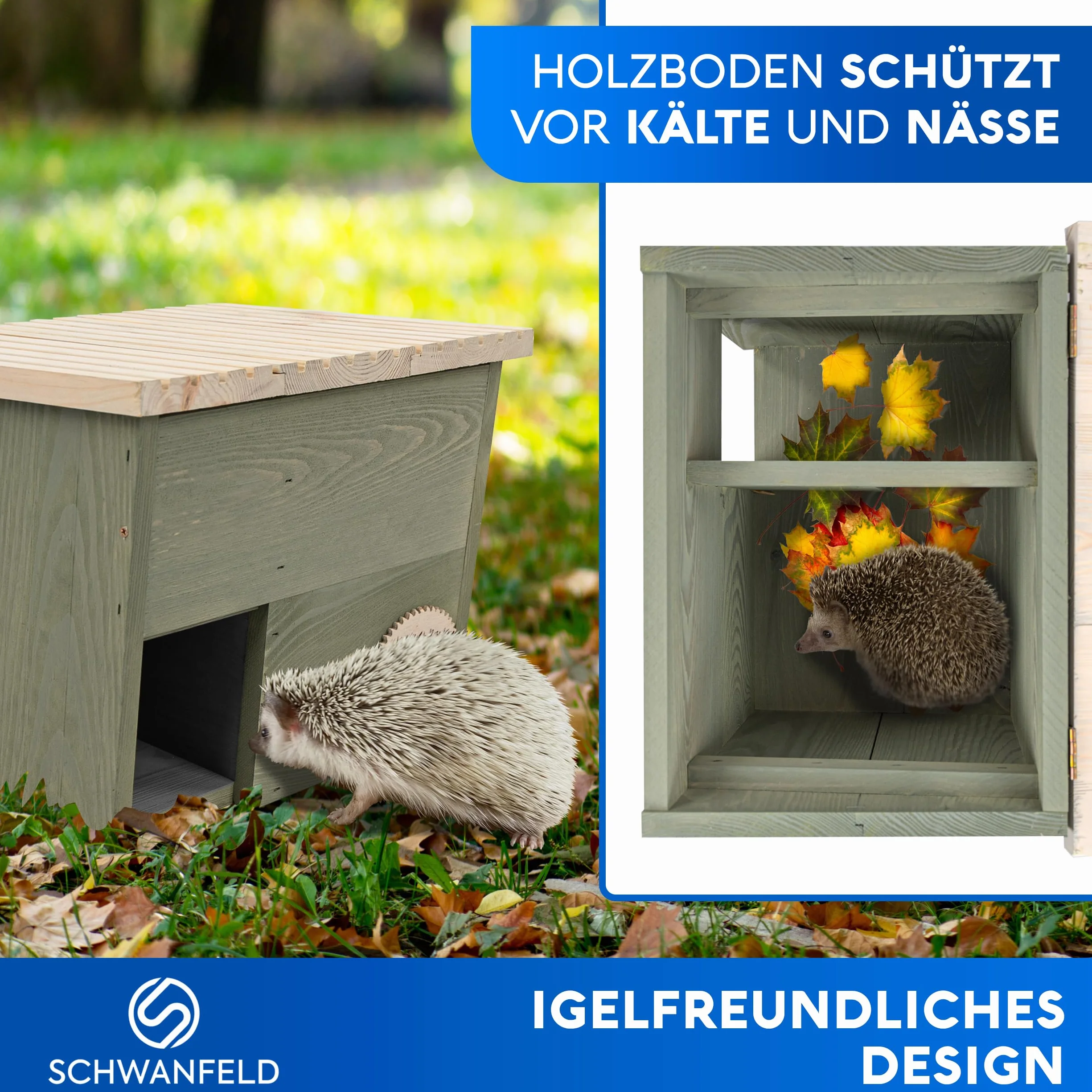 SCHWANFELD® Niche pour hérisson résistante à l'hiver avec fond et entrée labyrinthe