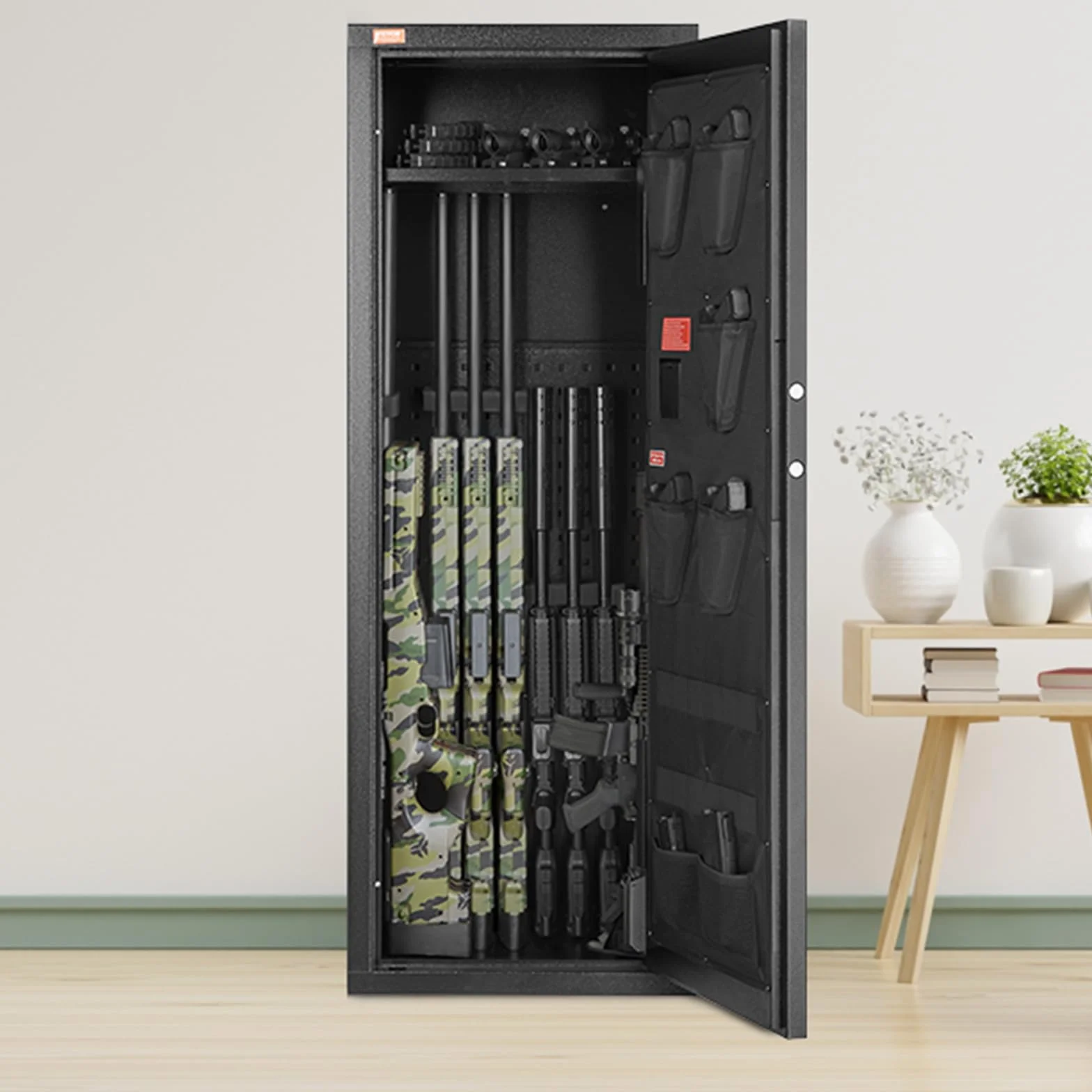 VEVOR Armoire à 10-12 Fusils, Coffre-Fort pour Armes à Feu 2 Façons de Verrouillage par Clavier Numérique et Clés, Accès Rapide, avec Étagère Amovible, Rangement pour Fusil de Chasse Sécurité