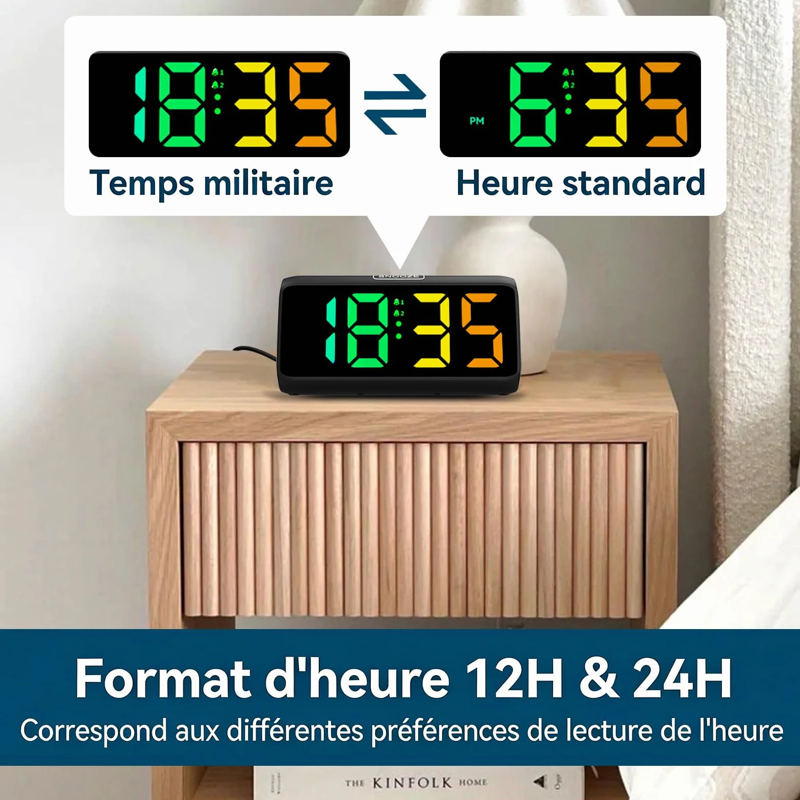 Netzu Réveil Forte pour Les Dormeurs Profonds, réveil RGB pour la Chambre, Réveil Numérique Enfichable avec 5 Niveaux de Luminosité, 4 Niveaux de Volume (Noir)