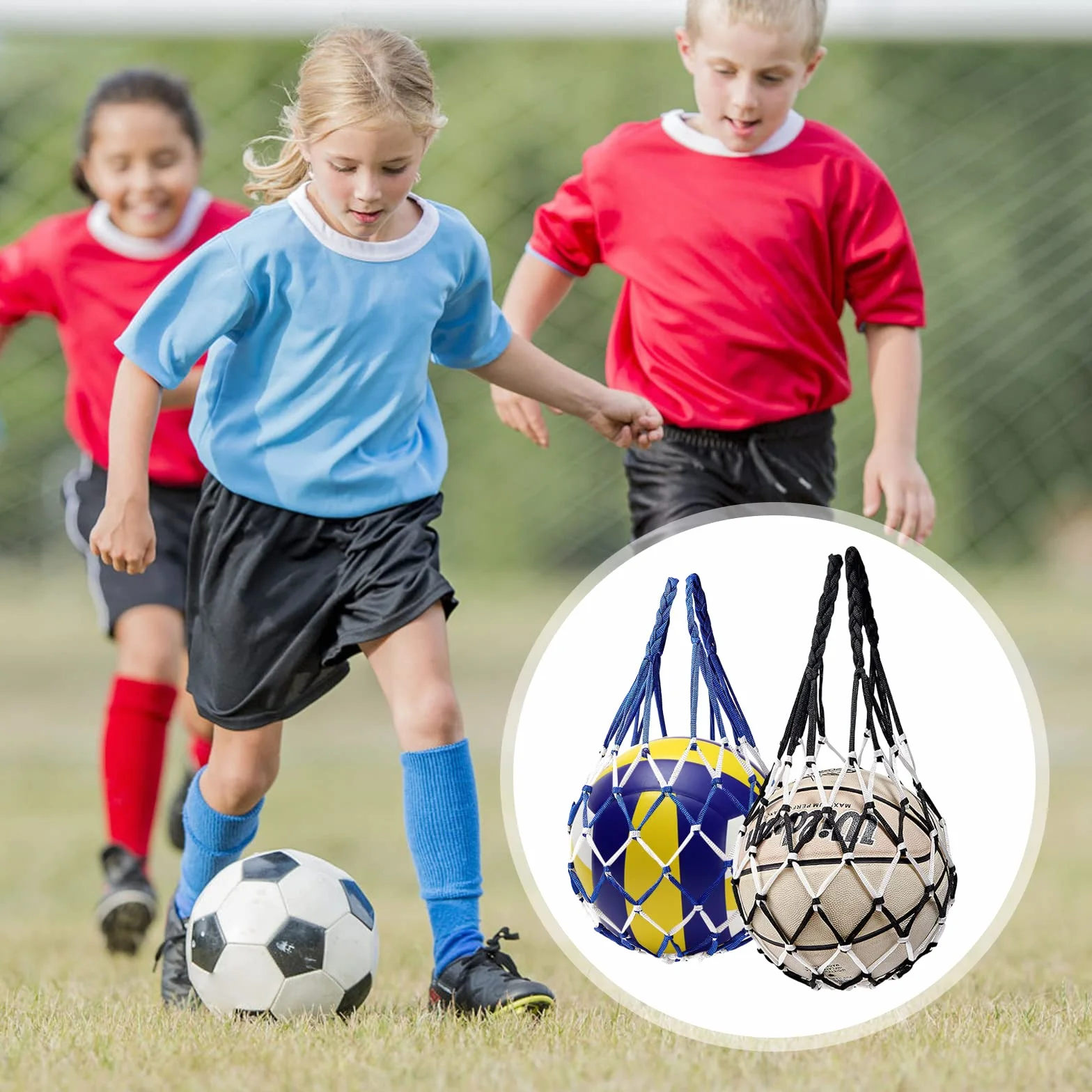 HENGBIRD Lot de 2 Filets de Balle Portables, Sac Filet de Ballon, Filet à Balles, Sac en Filet de Nylon, Filets de Balle pour Le Football Basketball Rugby Réutilisable