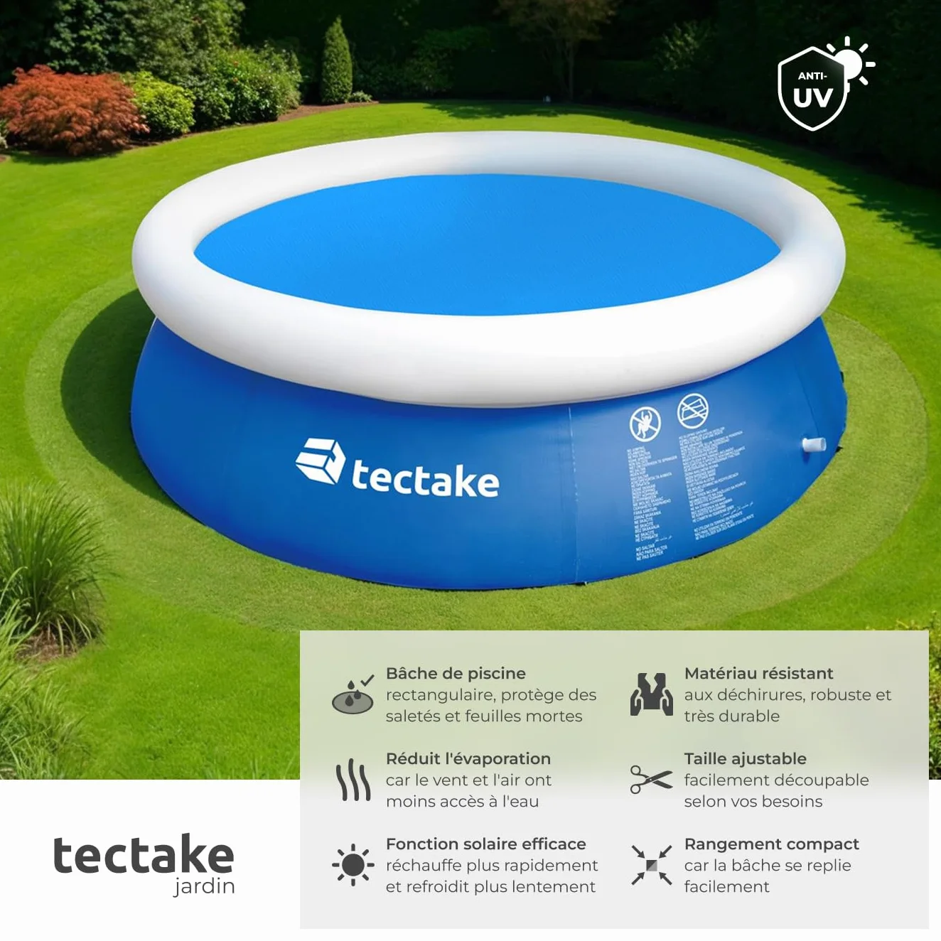 Tectake Bâche Chauffante Solaire Piscine Ronde Ø3,81m Bleu Protection Chauffage Piscine Hors Sol Spa
