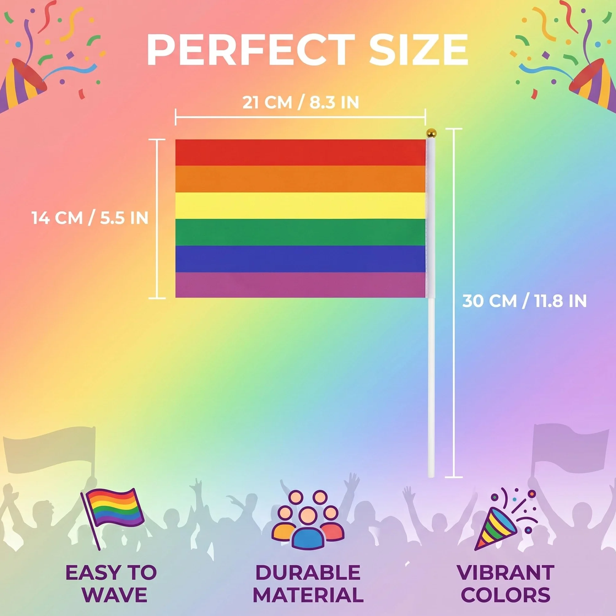 16 Pièces Petit Drapeau Arc En Ciel pour Marche des Fiertés Mini Drapeau Pride LGBT, Dimensions 21x14cm Parades Célébration