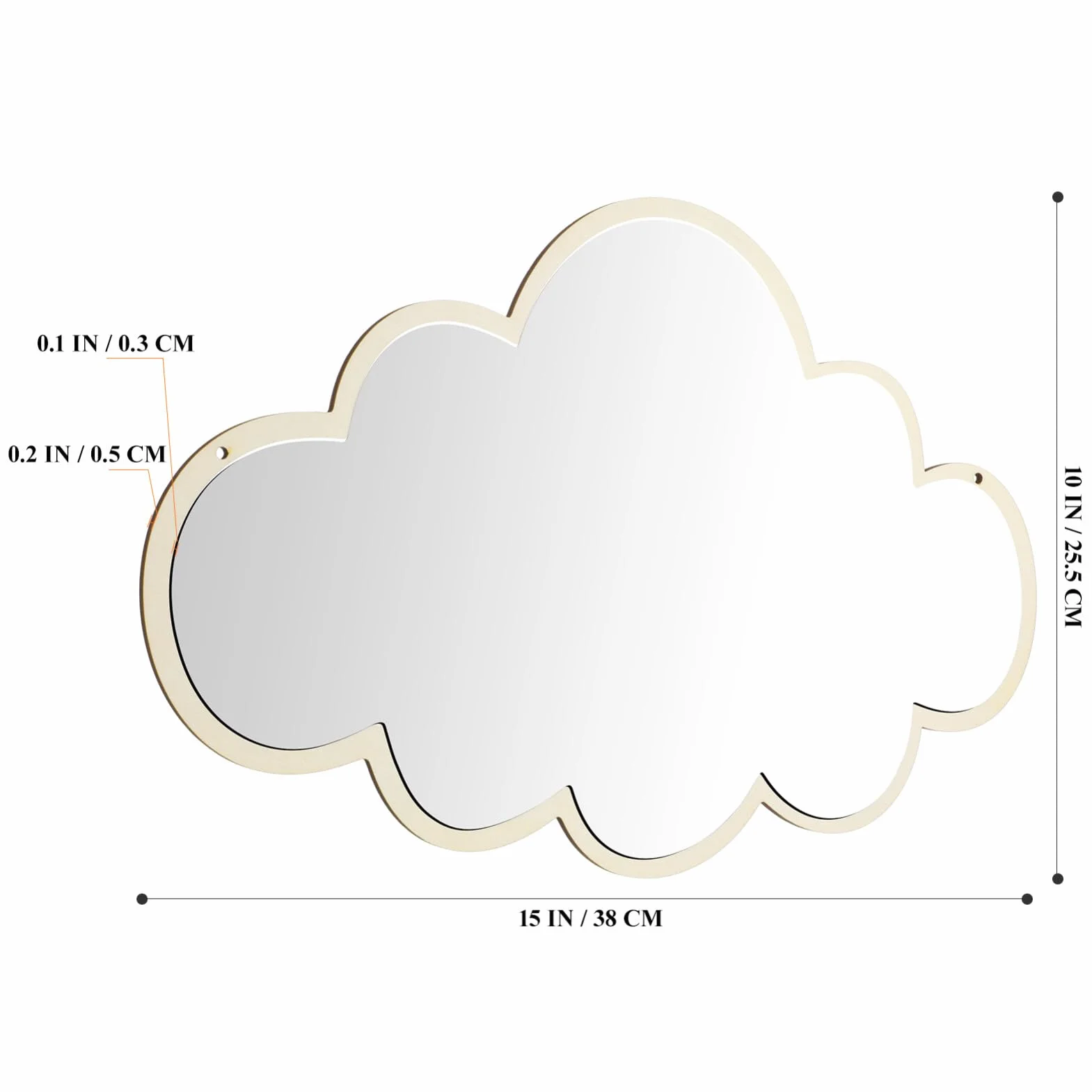 Miroir Décoratif en Bois Naturel Nuage, Miroir Autocollant sans Perçage, Film Protecteur pour Chambre Enfant