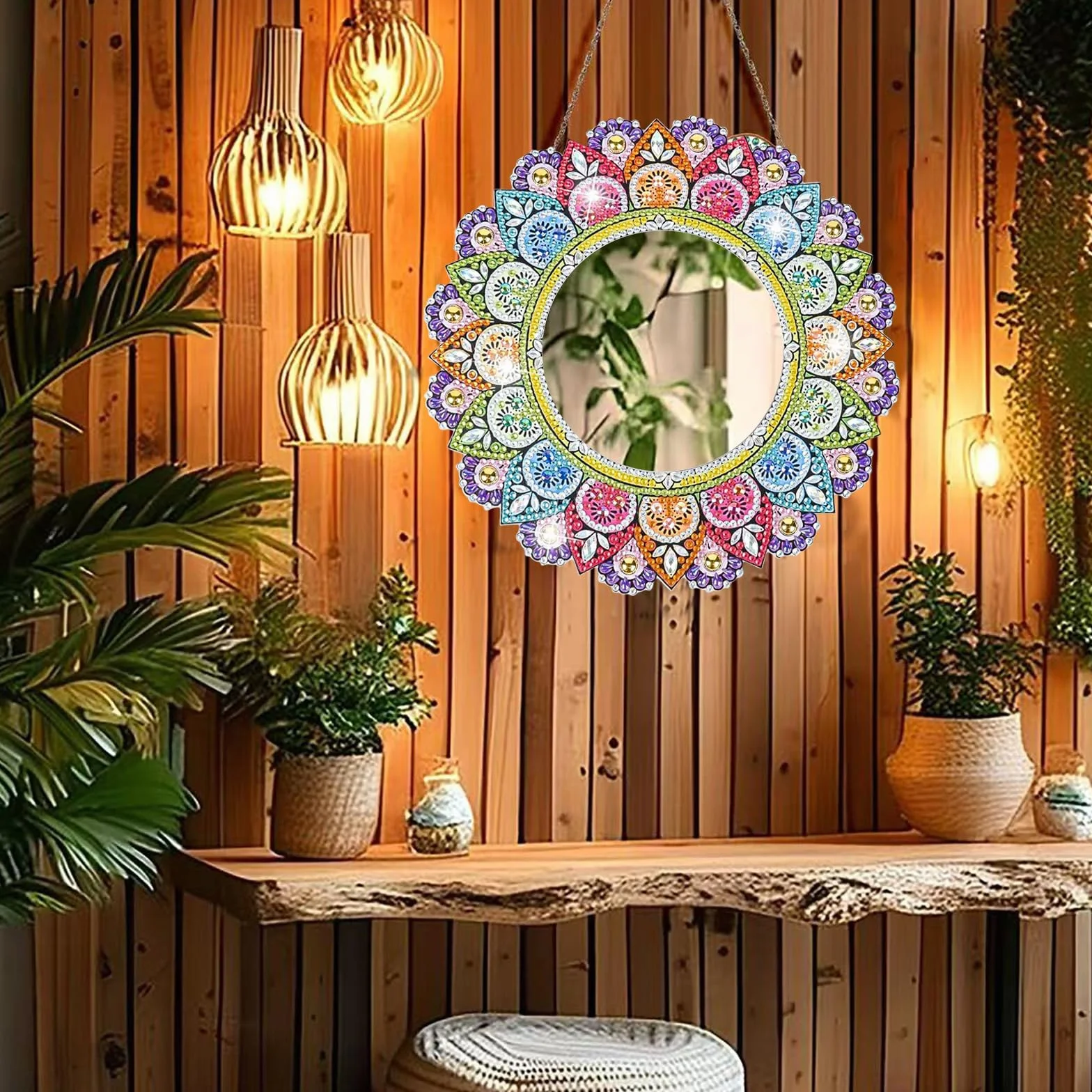 Binnan 5D Diamond Painting Mirror, Miroir de Maquillage Mandala, Miroir Diamant en Cristal pour Filles