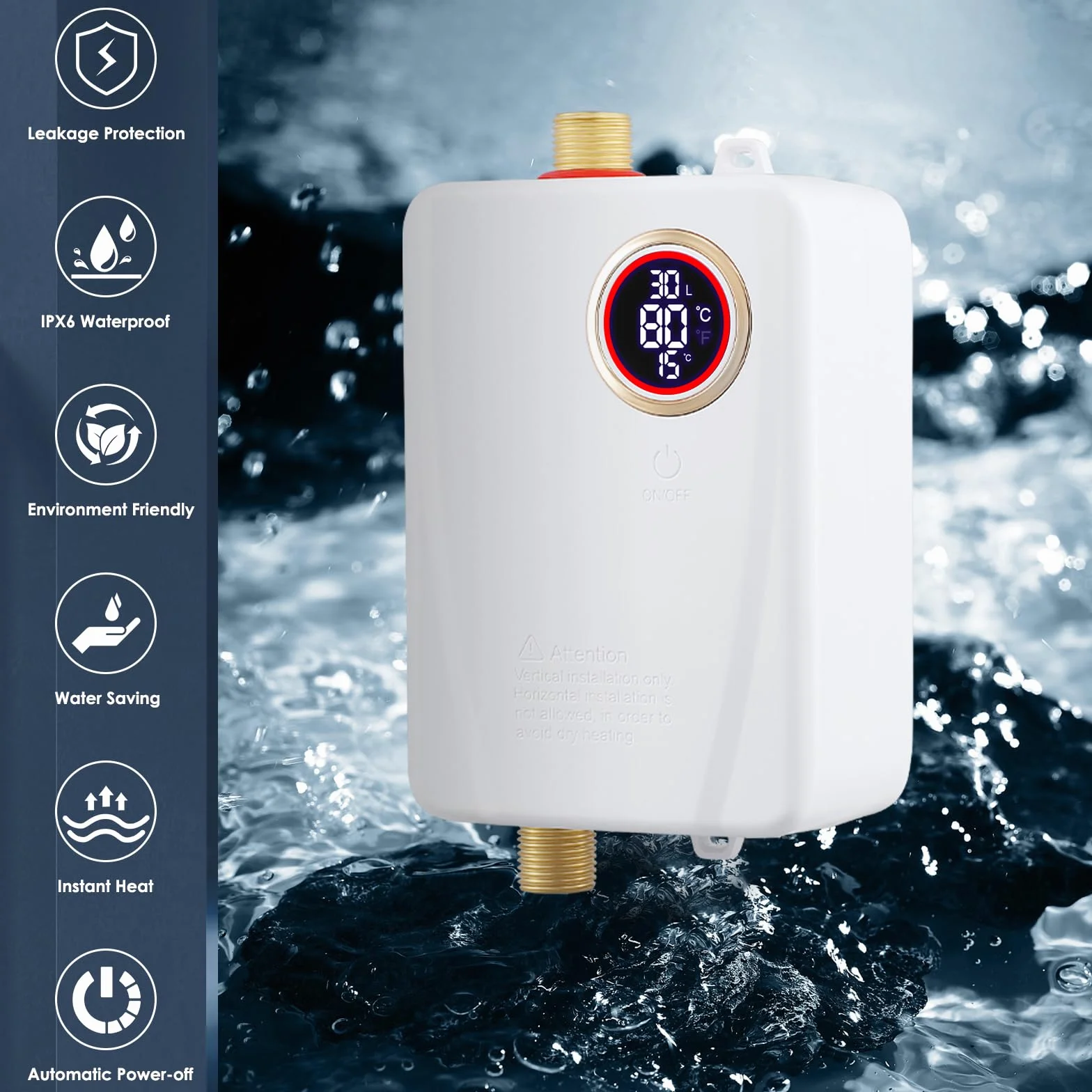 Mini Chauffe-Eau Instantané 3500W Électrique 220V avec Affichage Numérique LCD pour RV Camping