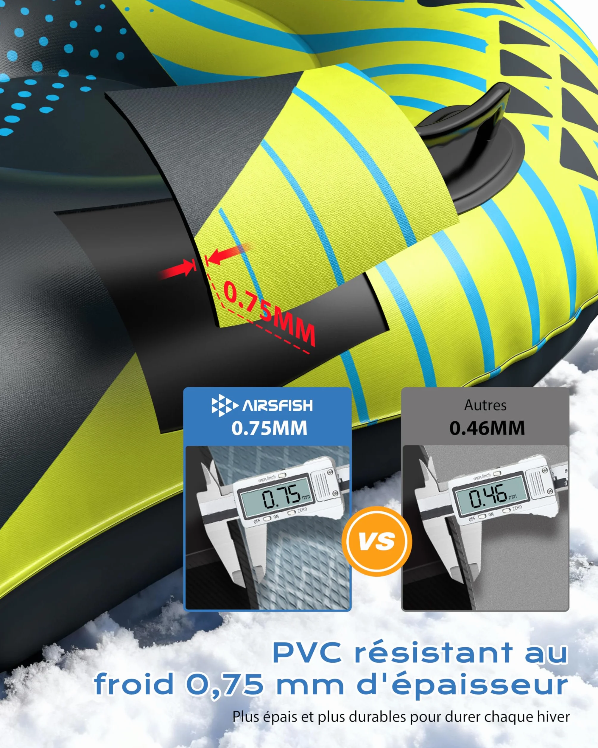 Tube à Neige Gonflable avec Laisse remorquable, Housse Robuste résistante à l'usure et antigel pour Sports d'hiver