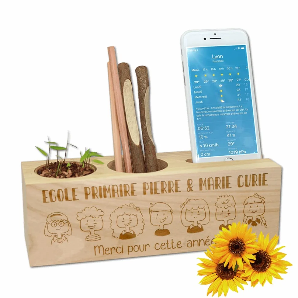 Organiseur de bureau personnalisé Merci Maîtresse Cadeaux maîtresse Motif élèves Plantes au choix Tournesol écologique