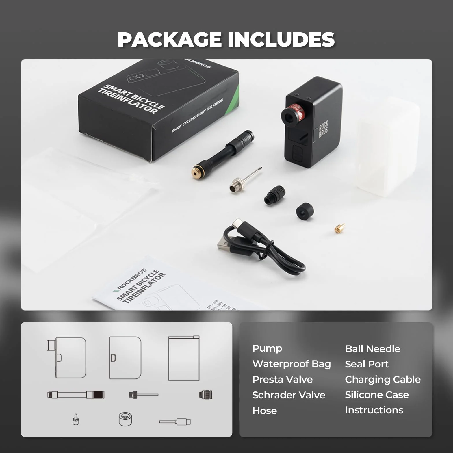 ROCKBROS Pompe à Vélo Electrique Mini avec Manomètre LED, Pompe à Air Max 120 PSI Rechargeable, Gonfleur Auto-Stop, valves Presta/Schrader, pour VTT Vélo de Route et de Ville VTC