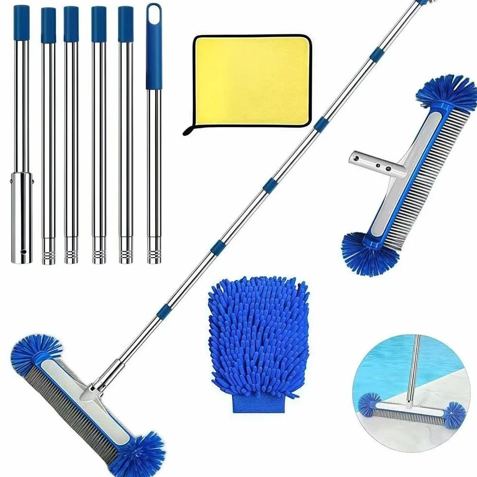 Brosse de Piscine avec Tige télescopique 230 cm, Balai Brosse 45 cm, Acier Inoxydable
