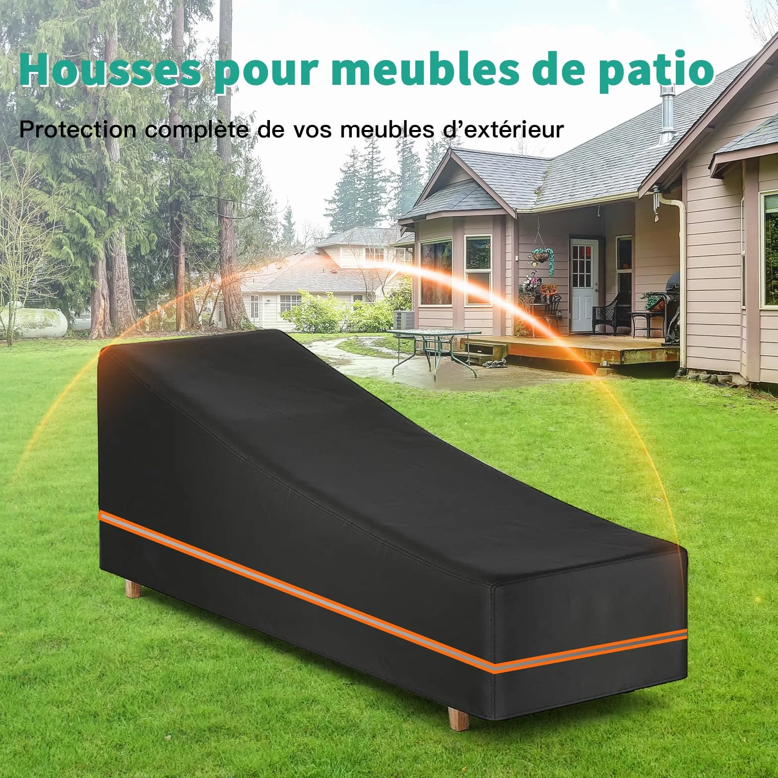 Housse de Protection pour Transat 2Pcs Imperméable Anti-UV Jardin Tissu Oxford 600D Renforcé 200x75x40/70cm Noir