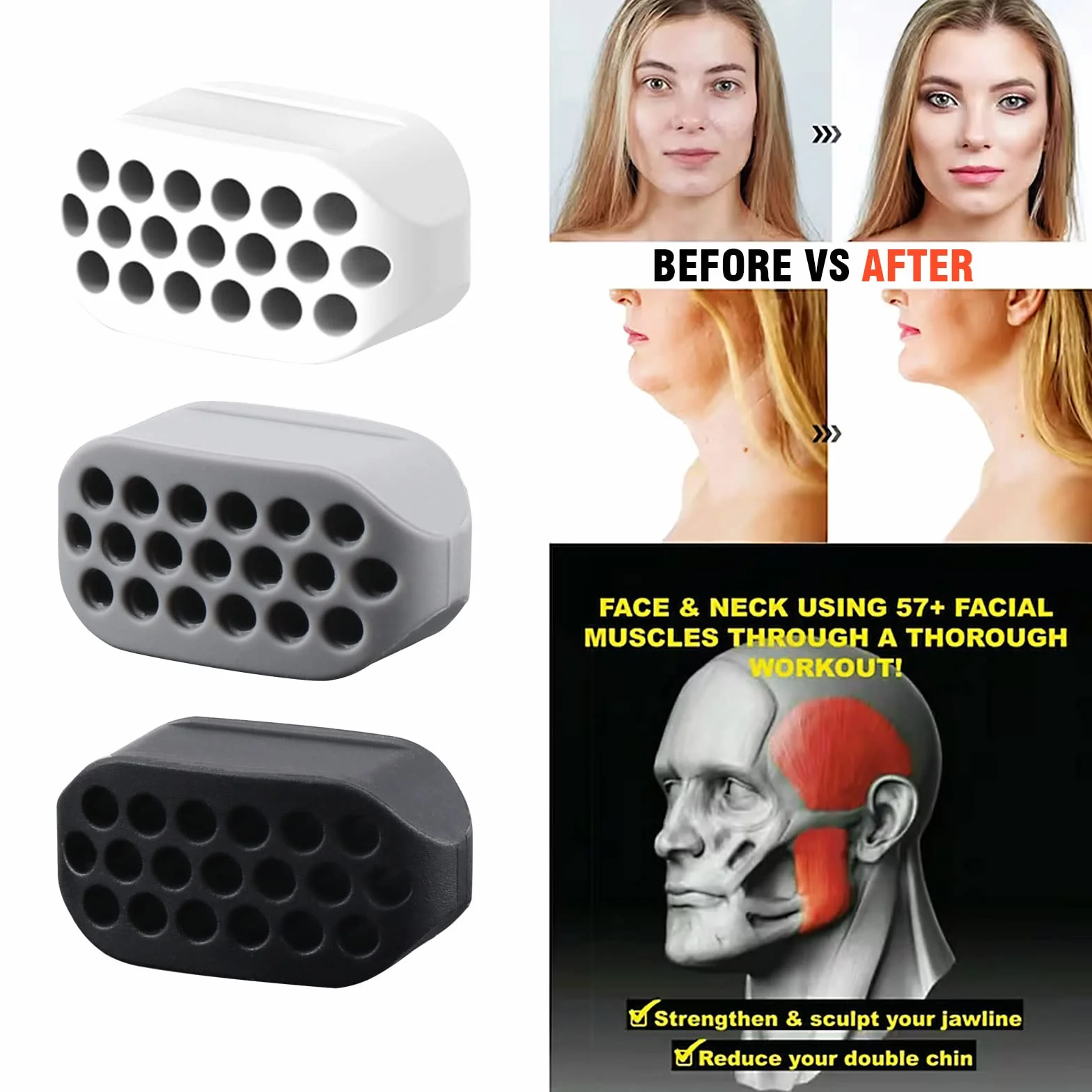 Jaw Trainer Balle Exercice de Mâchoire 6 pièces, Machoire Musculation, Exerciseur de Mâchoire Femmes Hommes, Outil de Beauté du Visage pour renforcer et resserrer la Ligne de la mâchoire et Le Cou