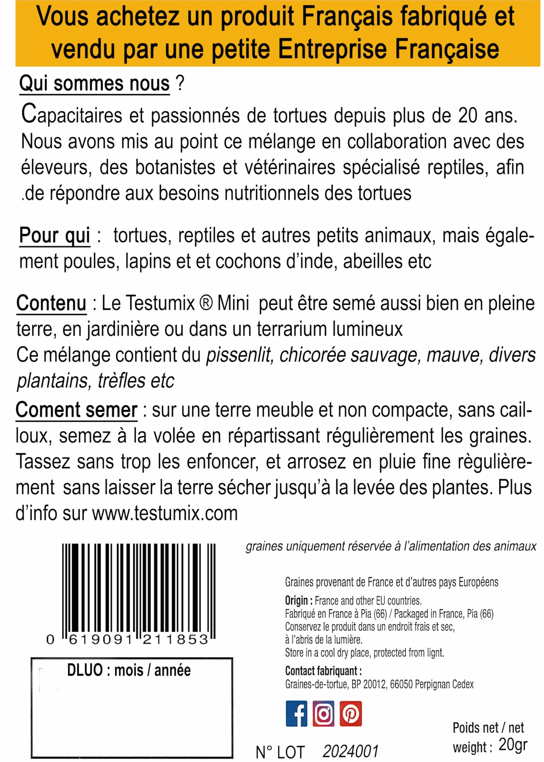 Testumix Mini Graines de fleurs pour tortues lapins poules abeilles