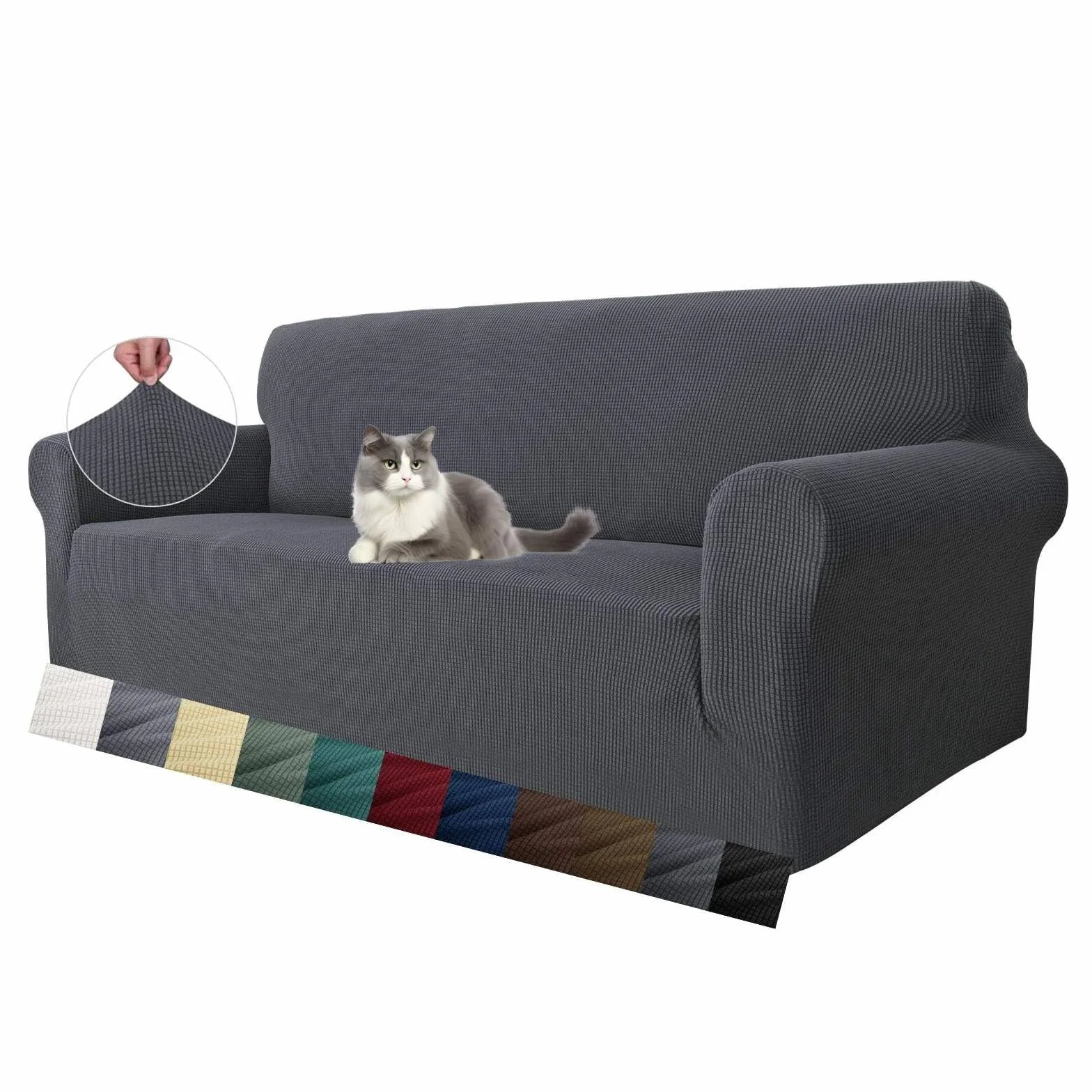 MAXIJIN Housse de canapé extensible 3 places Gris, housse universelle jacquard protecteur pour salon, pet friendly