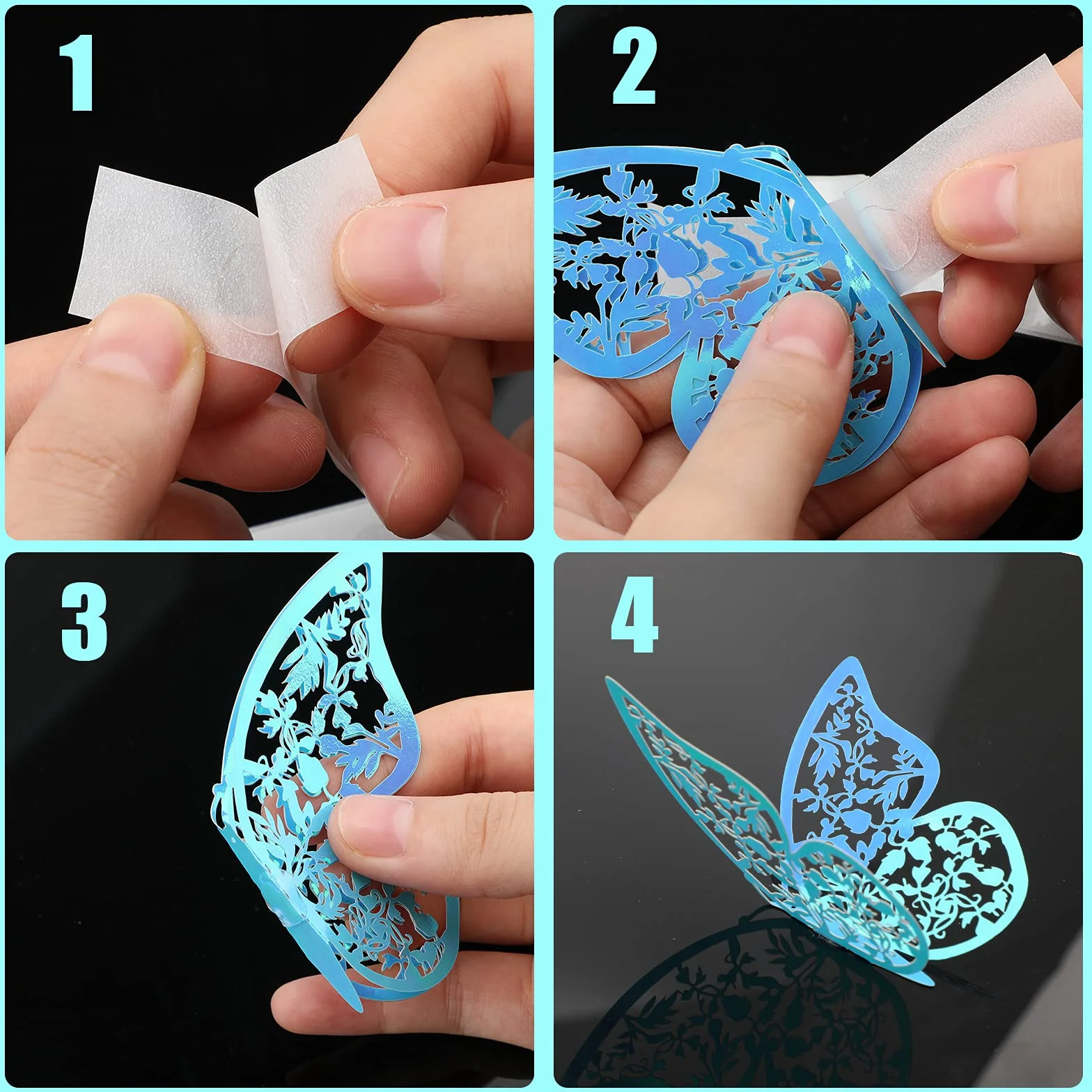 AIEX Ornements De Papillons 3D Autocollants Amovibles Bleu Arc-en-Ciel